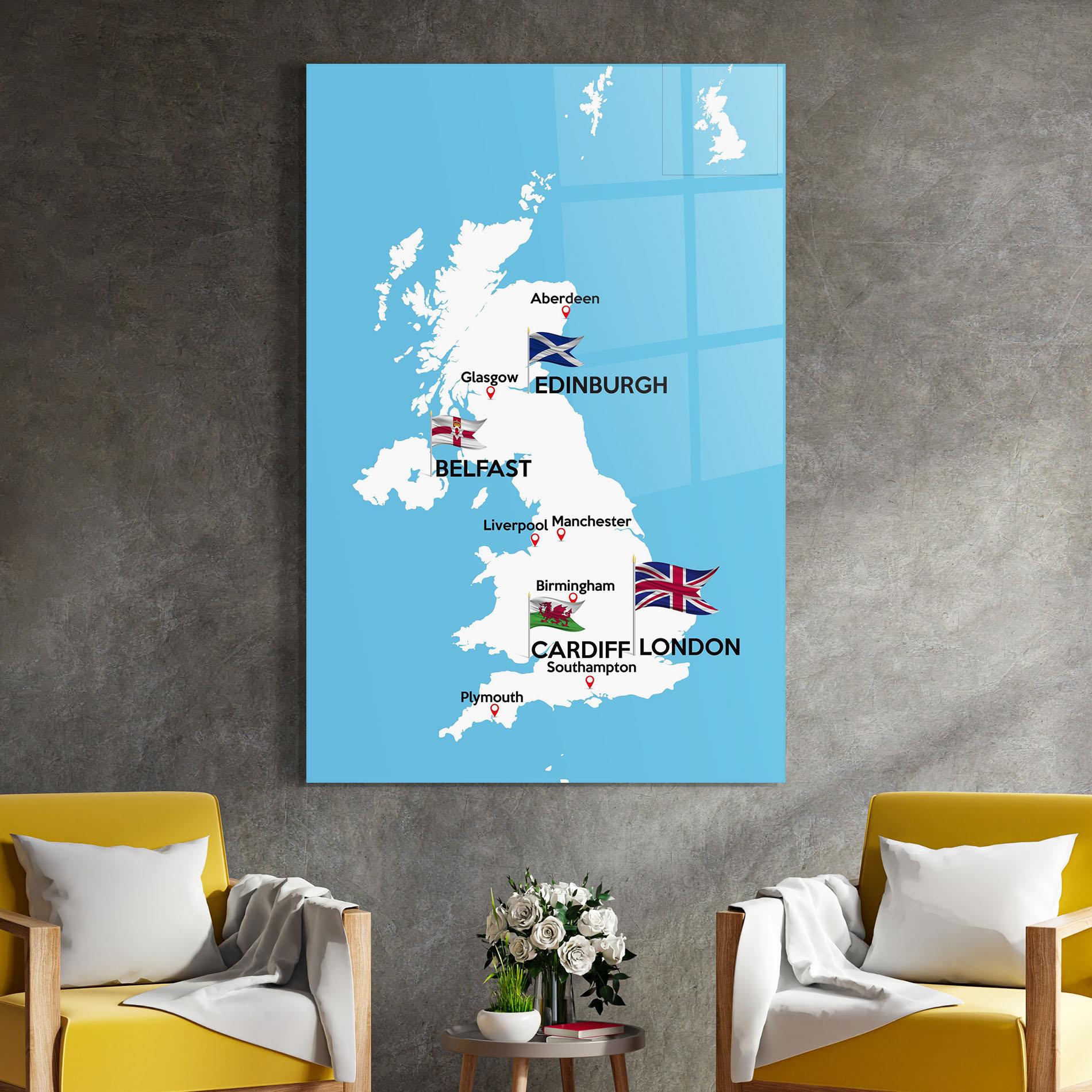 Tablou Sticla England Map mockup 4
