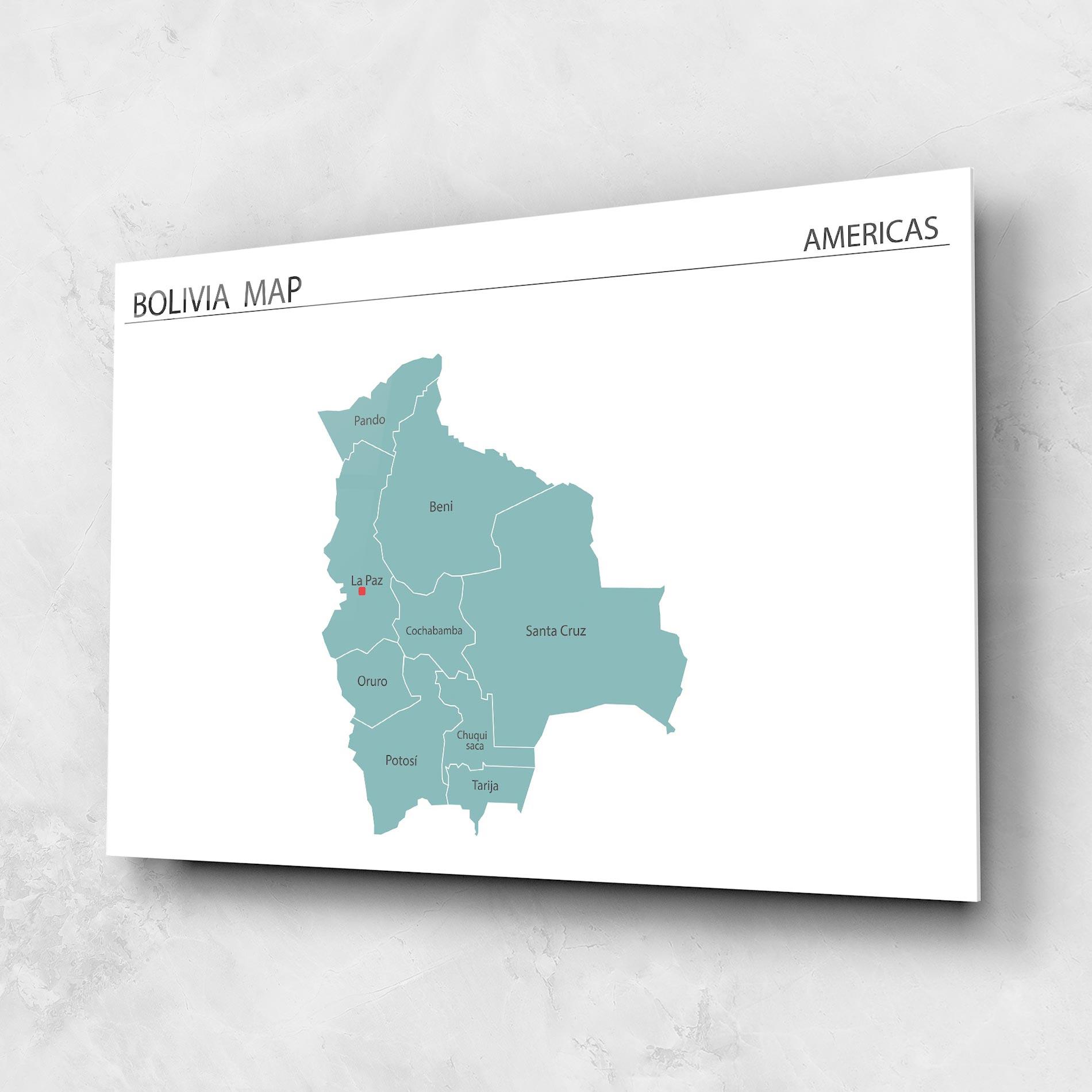Tablou Sticla Bolivia Map mockup 1