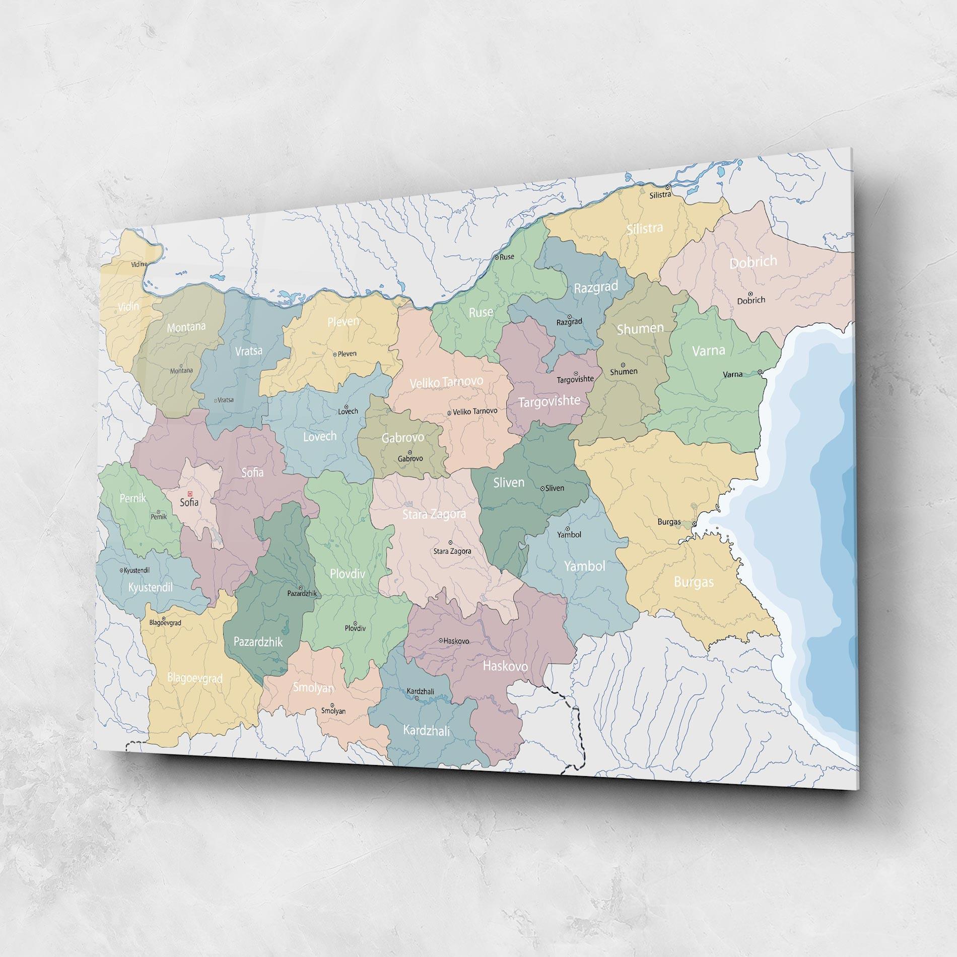 Tablou Sticla Bulgaria Map mockup 1