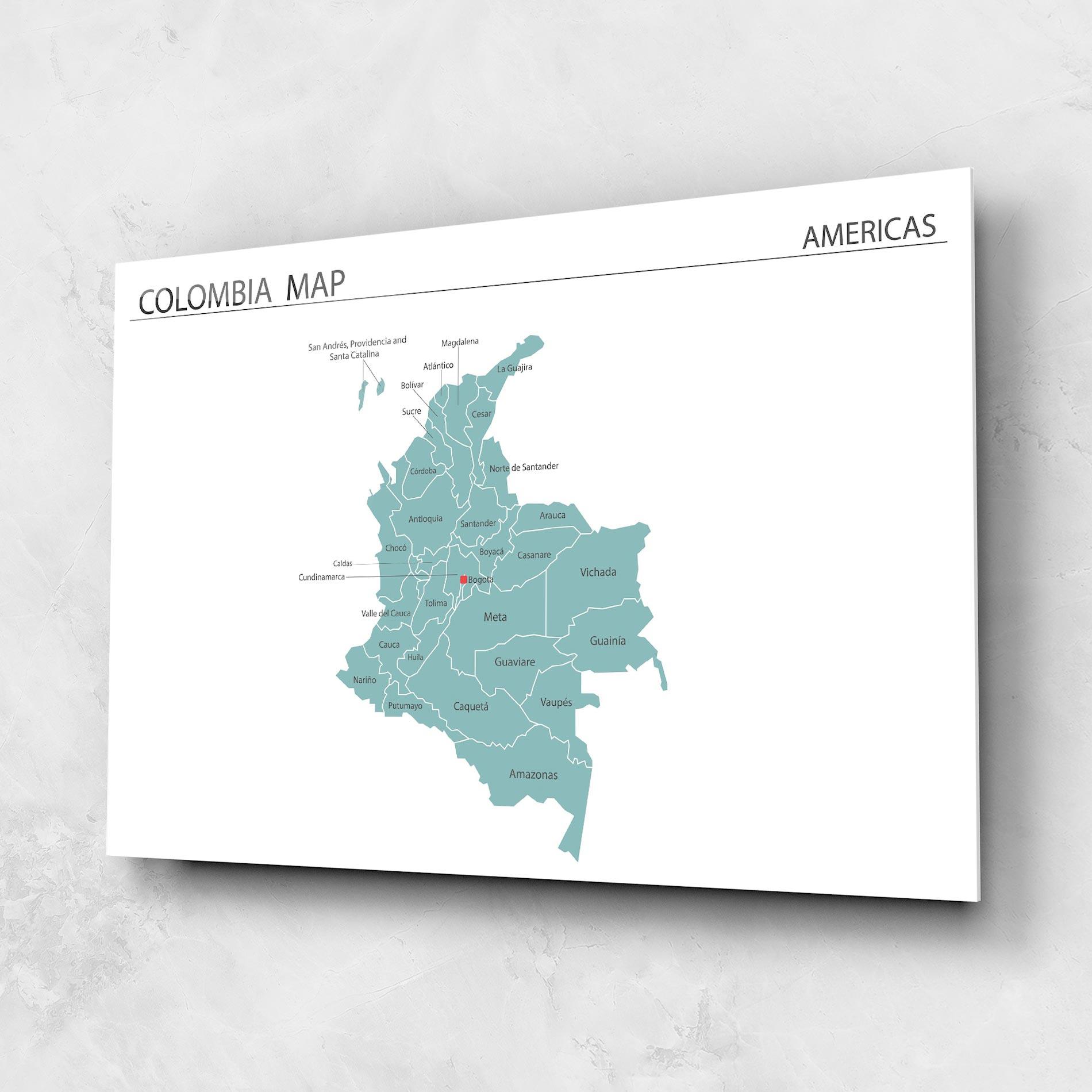 Tablou Sticla Colombia Map mockup 1
