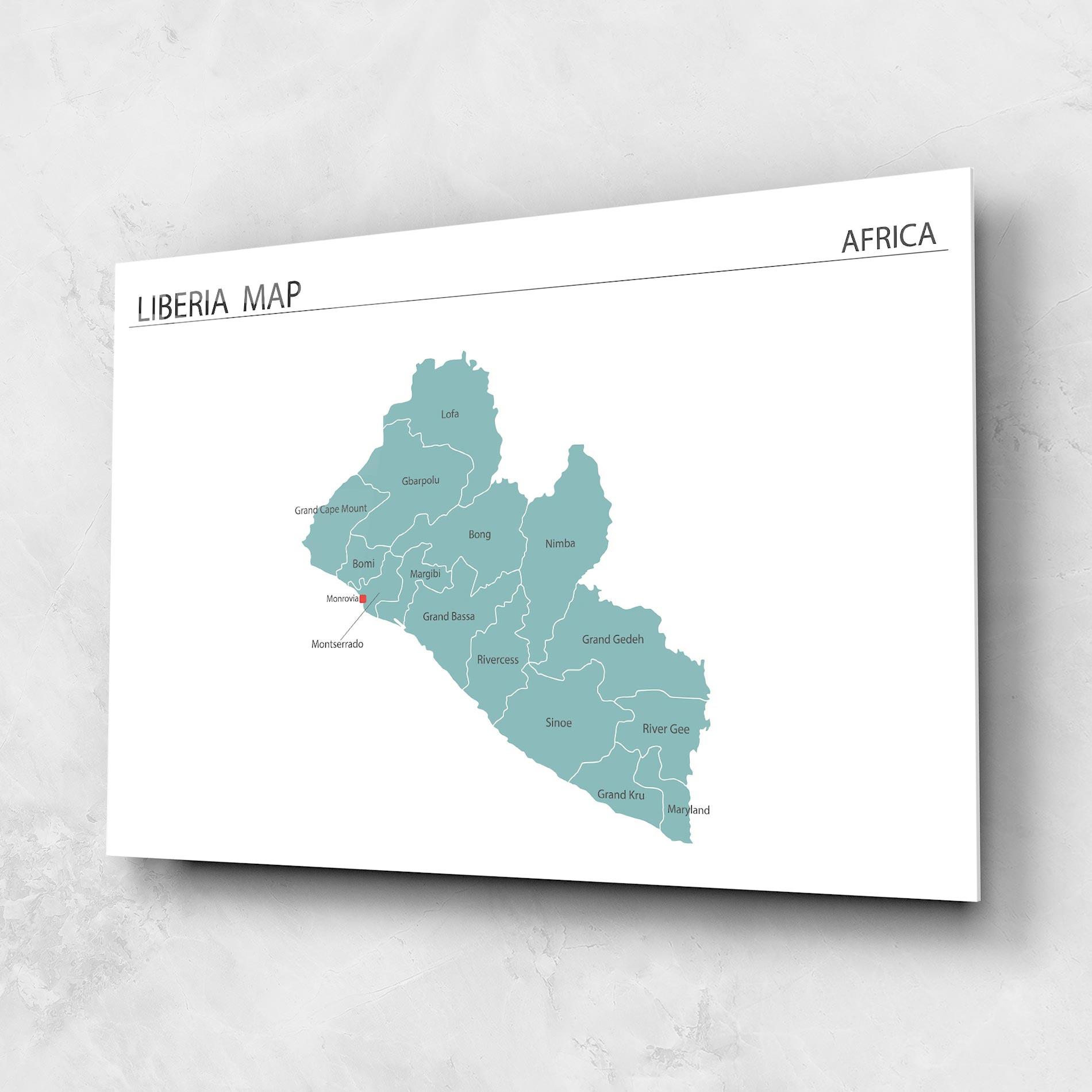 Tablou Sticla Liberia Map mockup 1