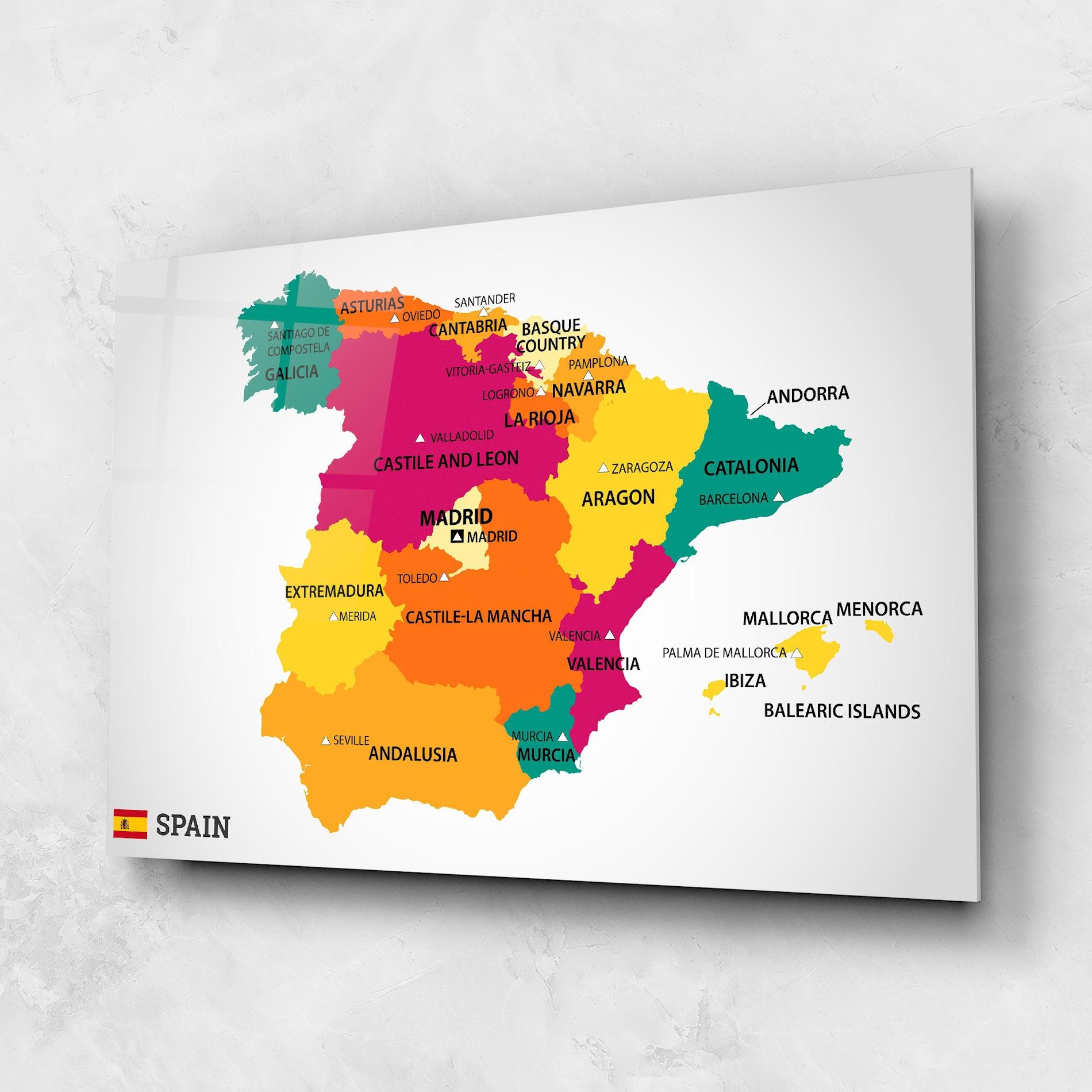 Tablou Sticla Spain Colorful Map mockup 1