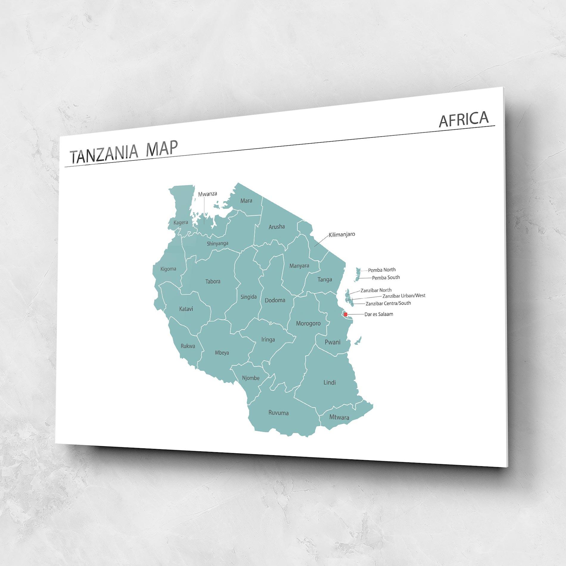 Tablou Sticla Tanzania Map mockup 1