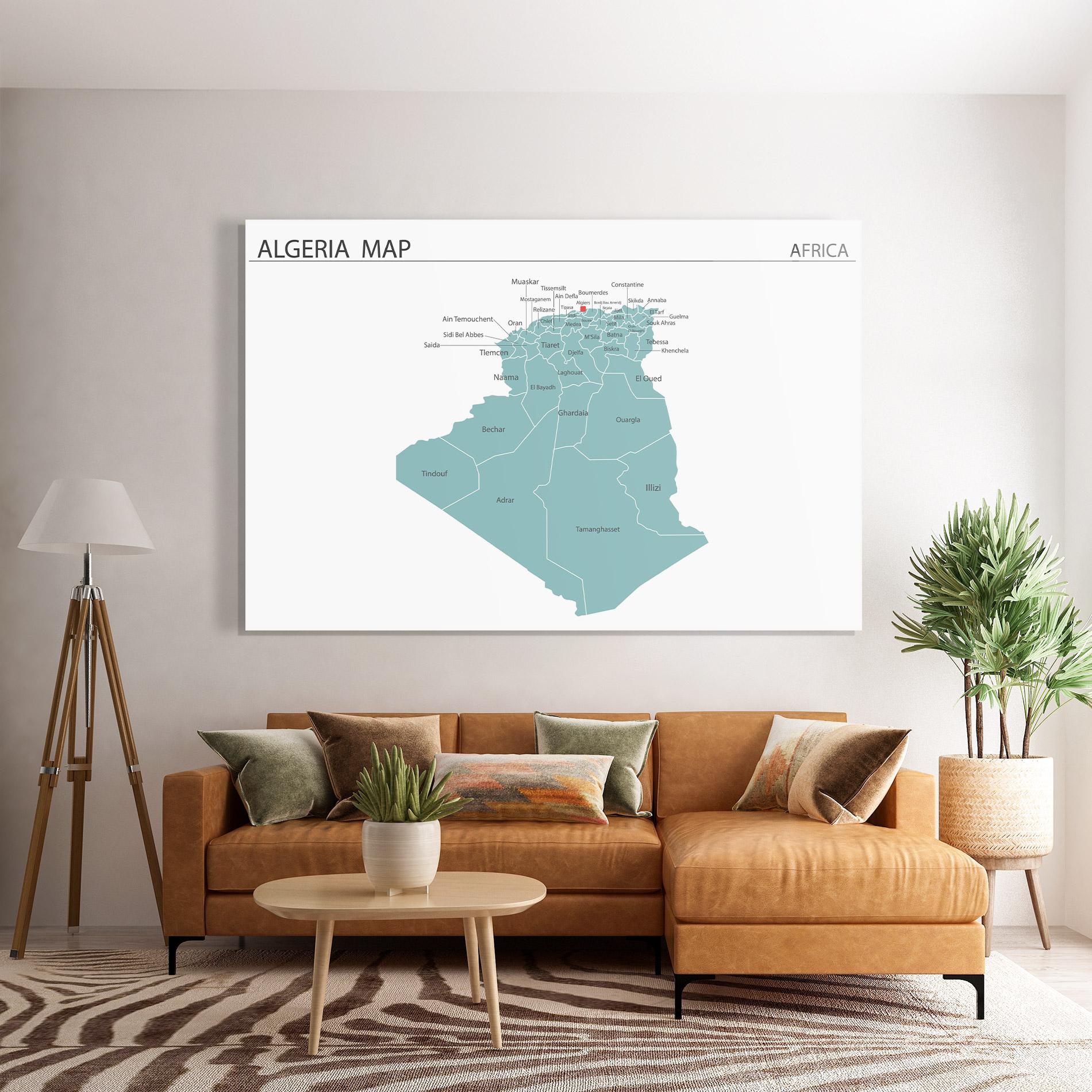 Tablou Sticla Algeria Map mockup 7