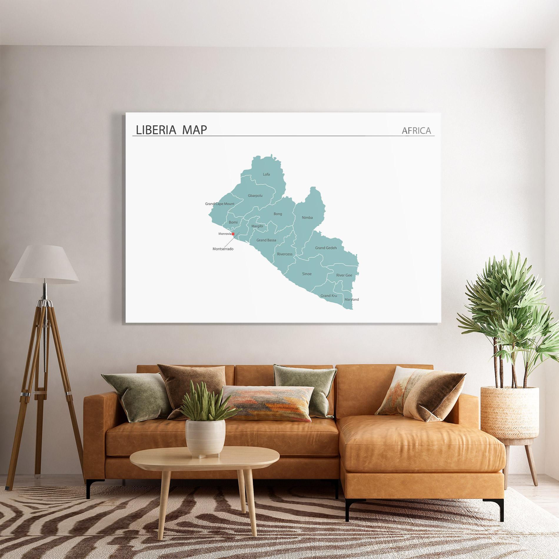 Tablou Sticla Liberia Map mockup 7