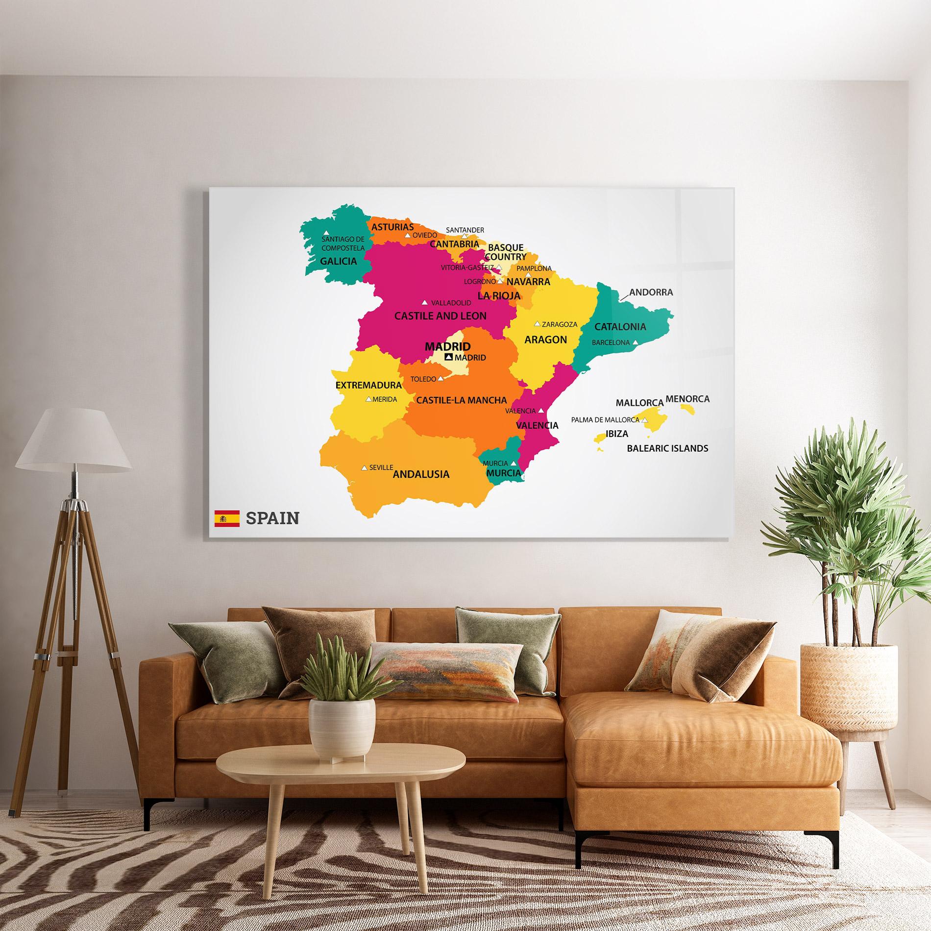 Tablou Sticla Spain Colorful Map mockup 7