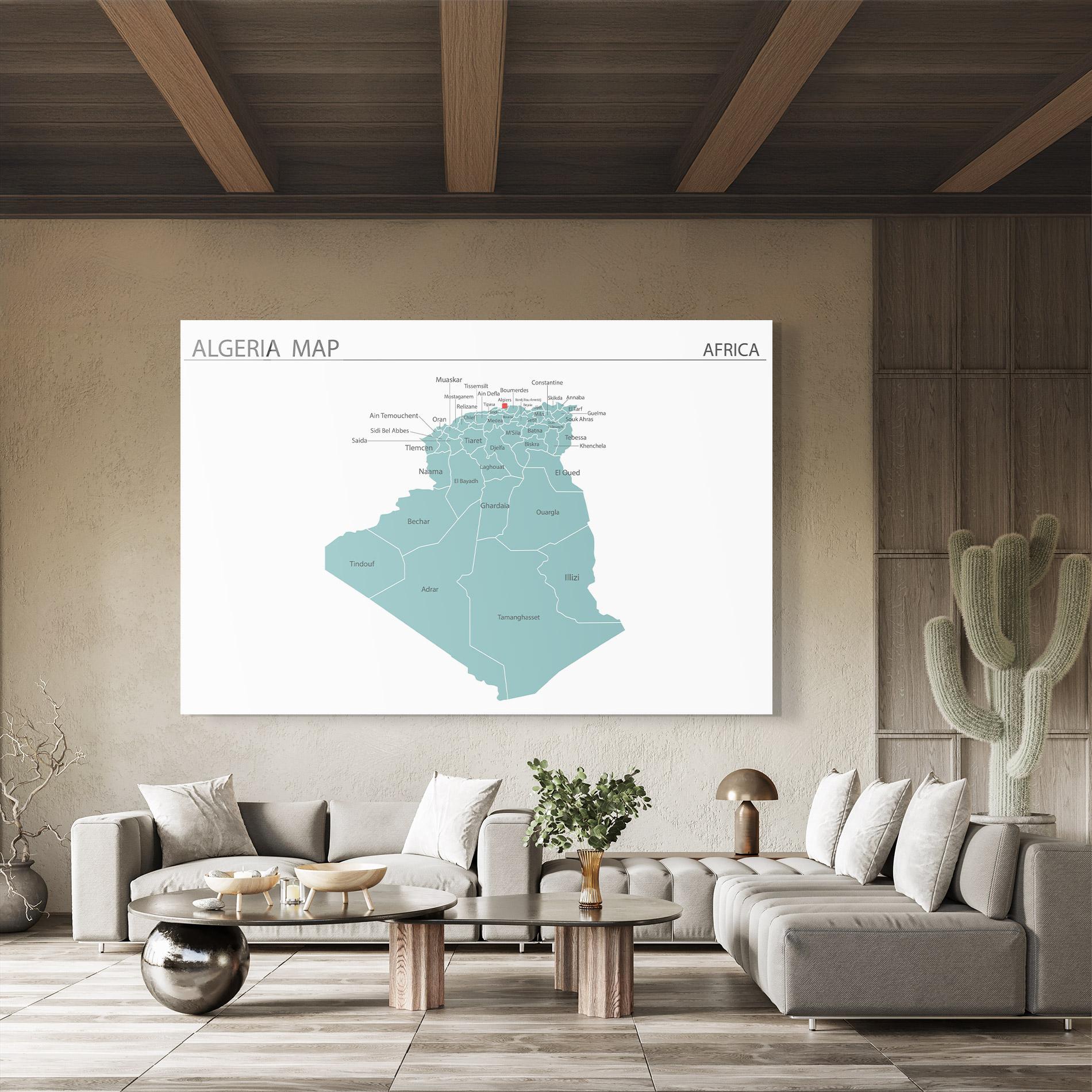 Tablou Sticla Algeria Map mockup 8