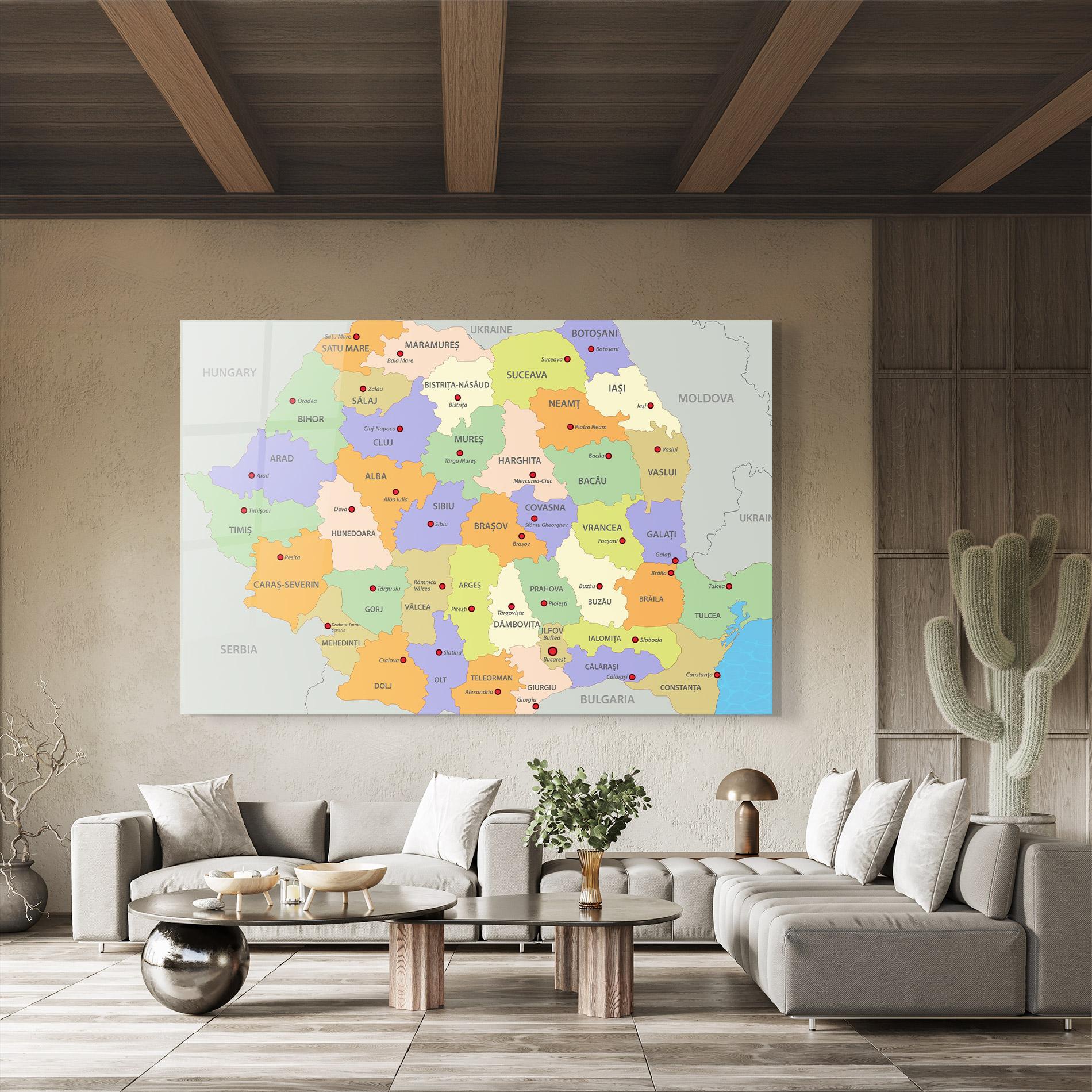 Tablou Sticla Romania Map mockup 8