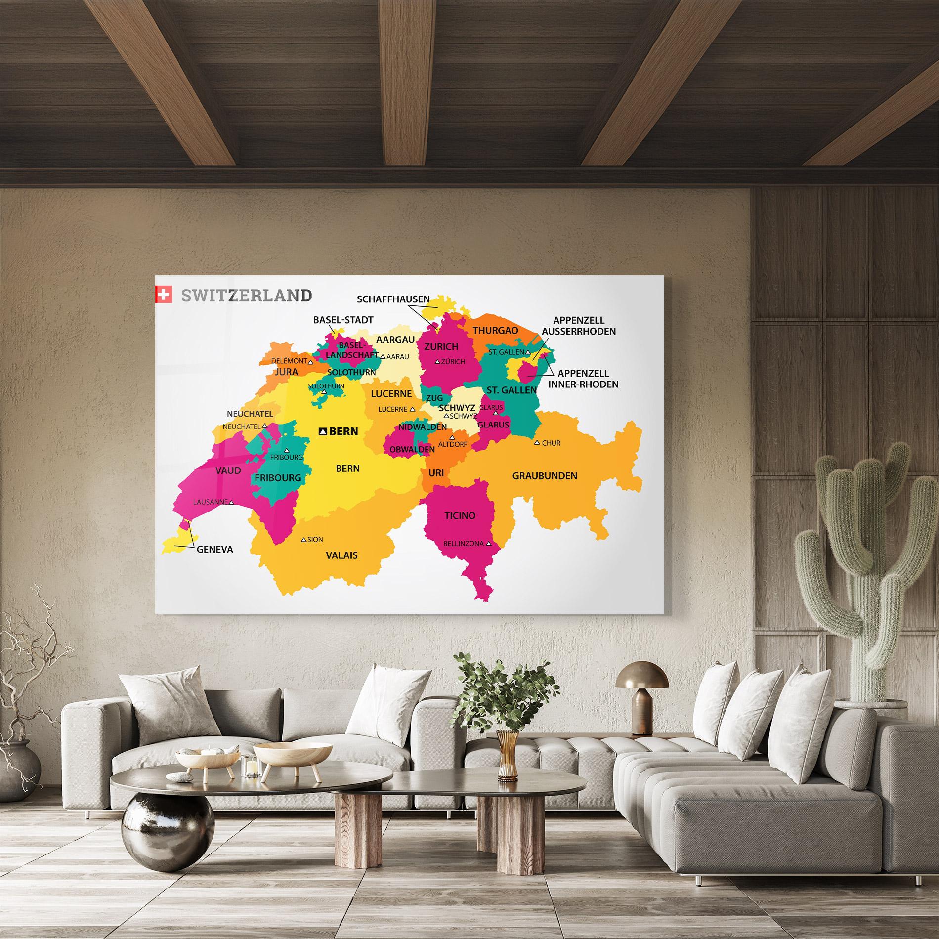 Tablou Sticla Switzerland Colorful Map mockup 8