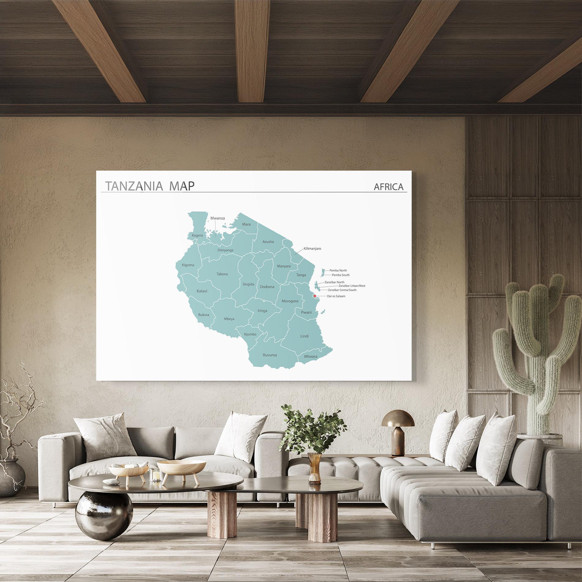 Tablou Sticla Tanzania Map mockup 8