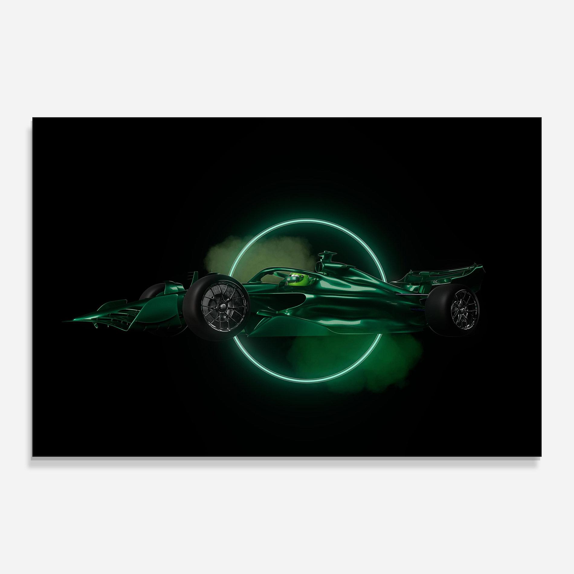 Tablou Sticla Green Racing Car mockup 0