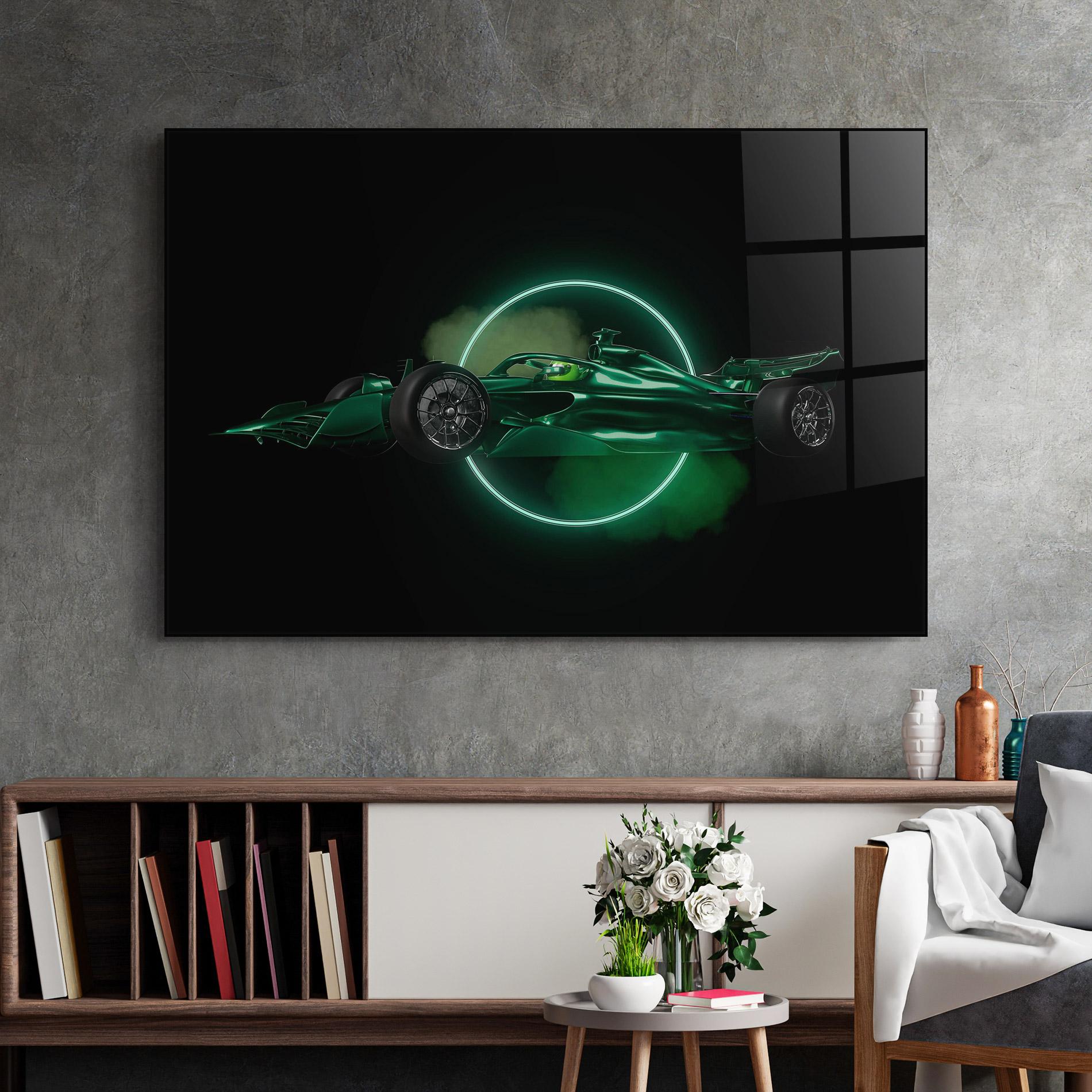 Tablou Sticla Green Racing Car mockup 2