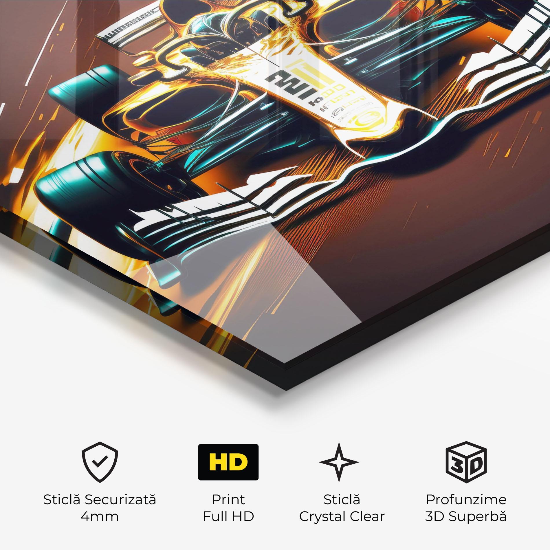 Tablou Sticla Orange Racing Car mockup 3