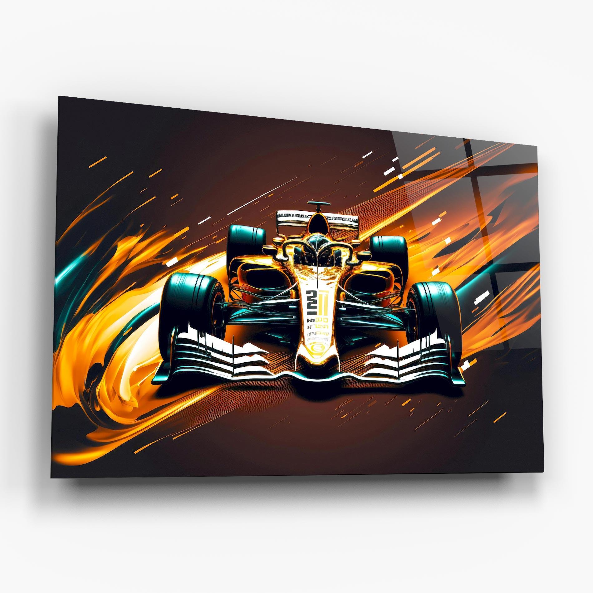 Tablou Sticla Orange Racing Car mockup 6