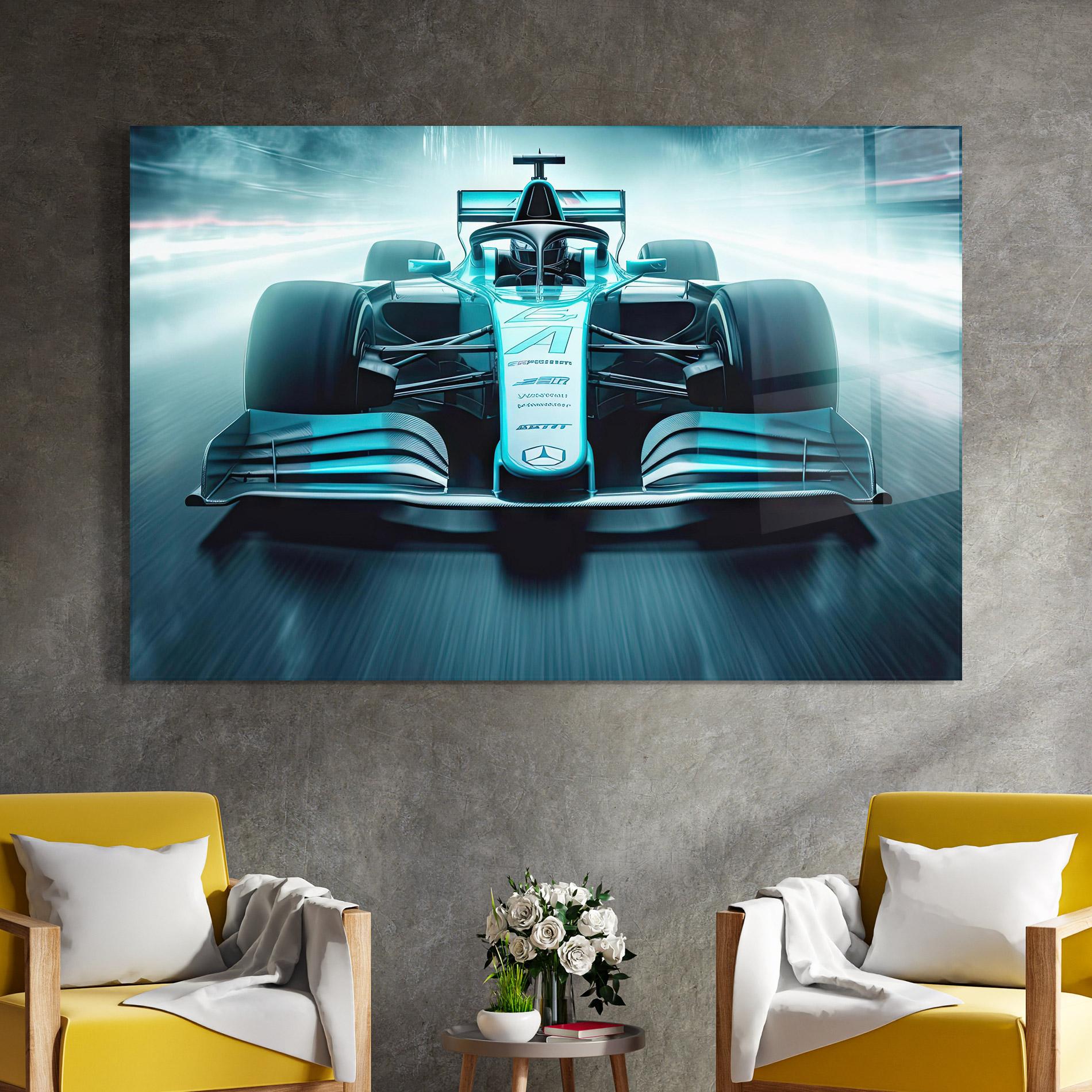 Tablou Sticla F1 Smoke Cars mockup 4