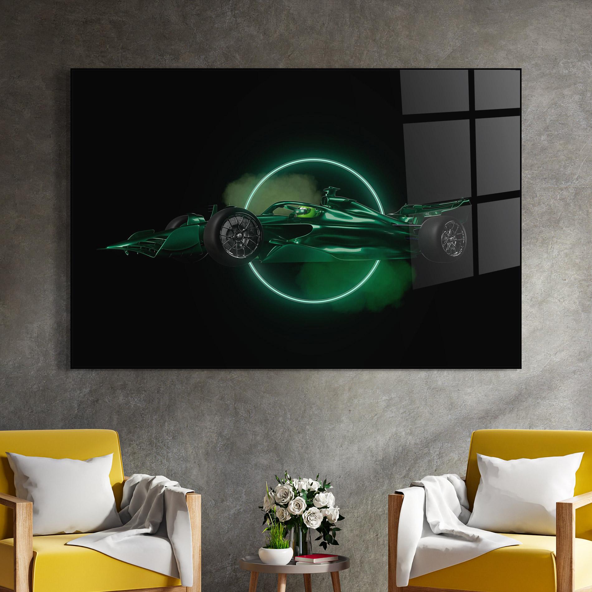 Tablou Sticla Green Racing Car mockup 4