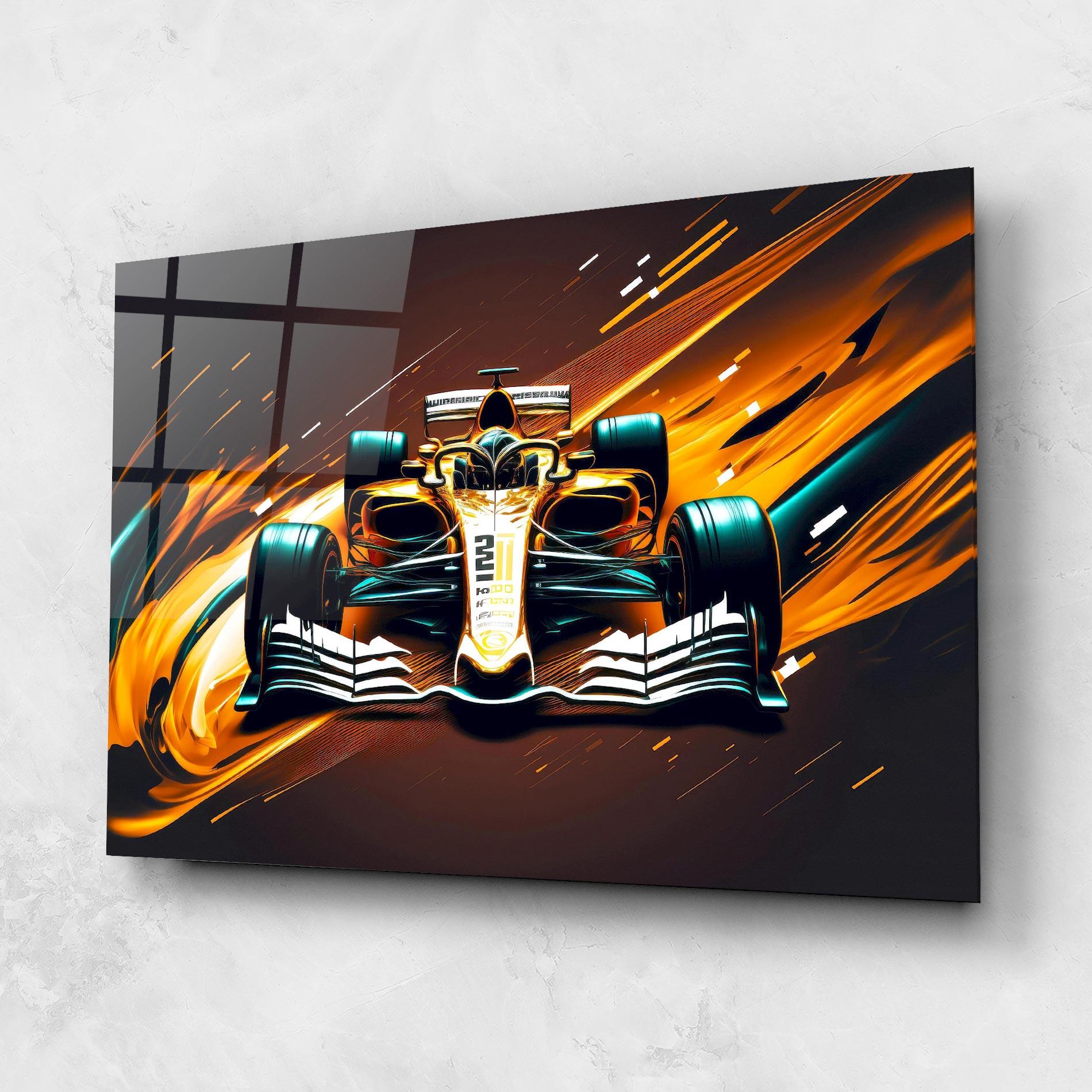Tablou Sticla Orange Racing Car mockup 1