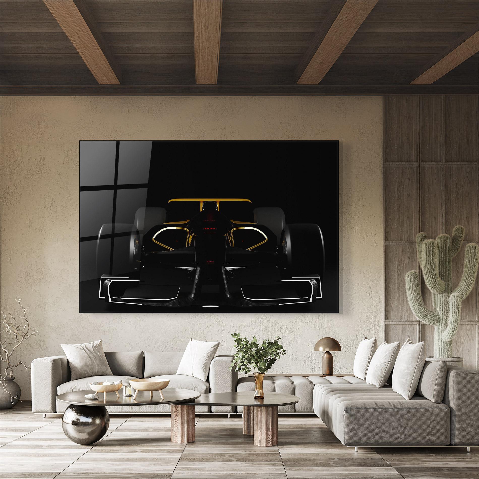 Tablou Sticla Dark F1 Car mockup 8