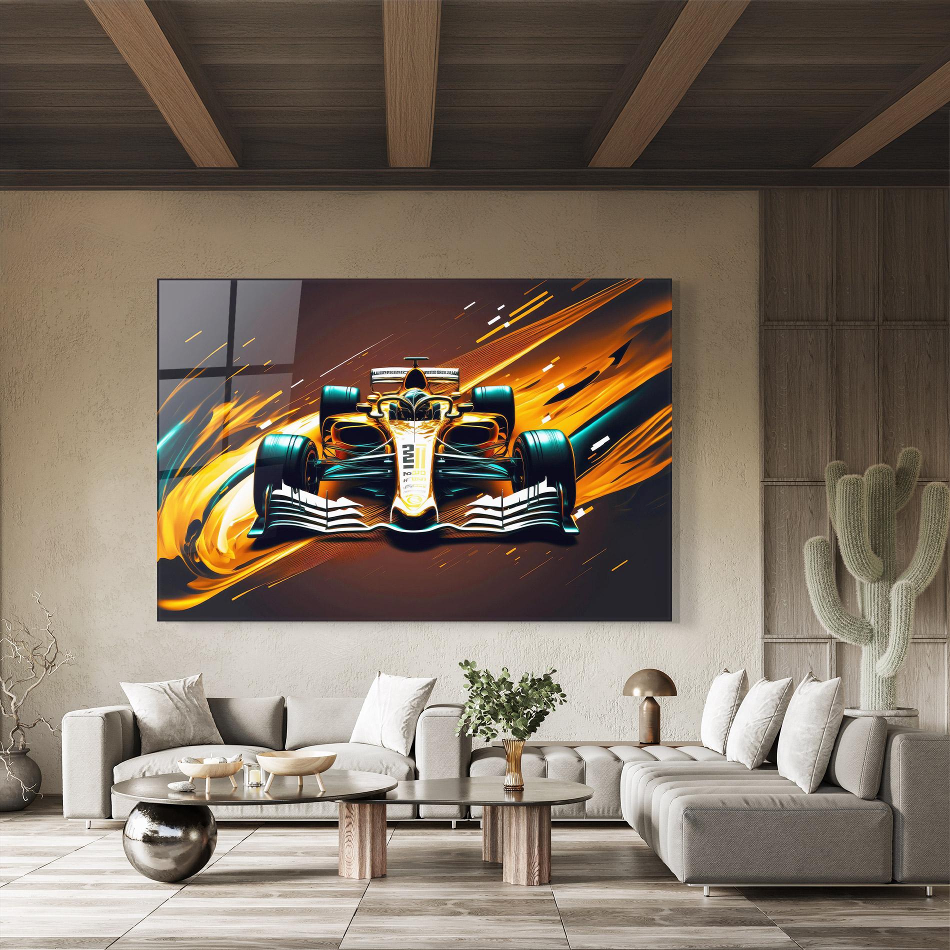 Tablou Sticla Orange Racing Car mockup 8