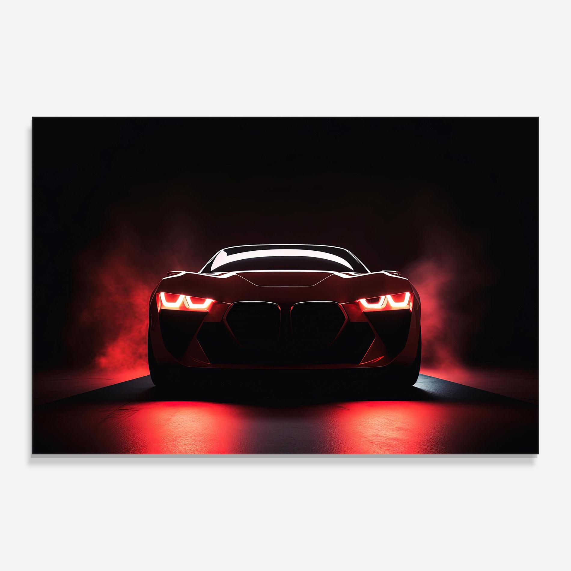 Tablou Sticla Red Bmw In Smoke mockup 0
