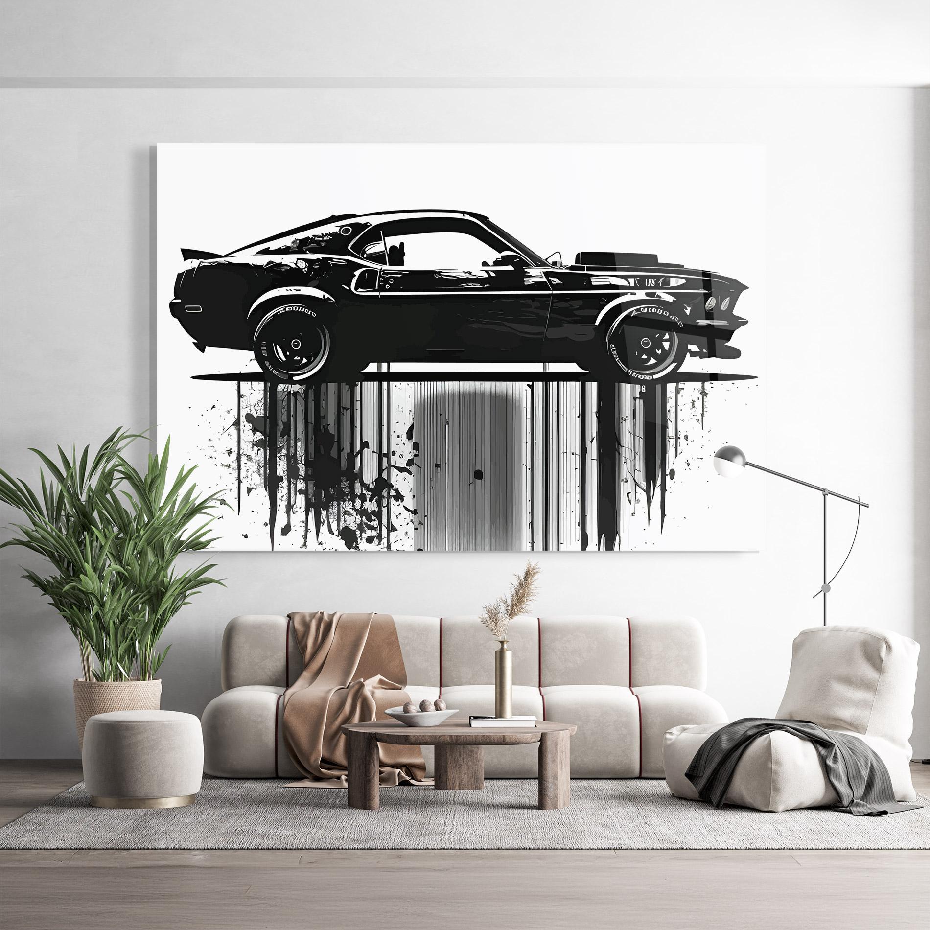 Tablou Sticla Black Car Drowing mockup 9