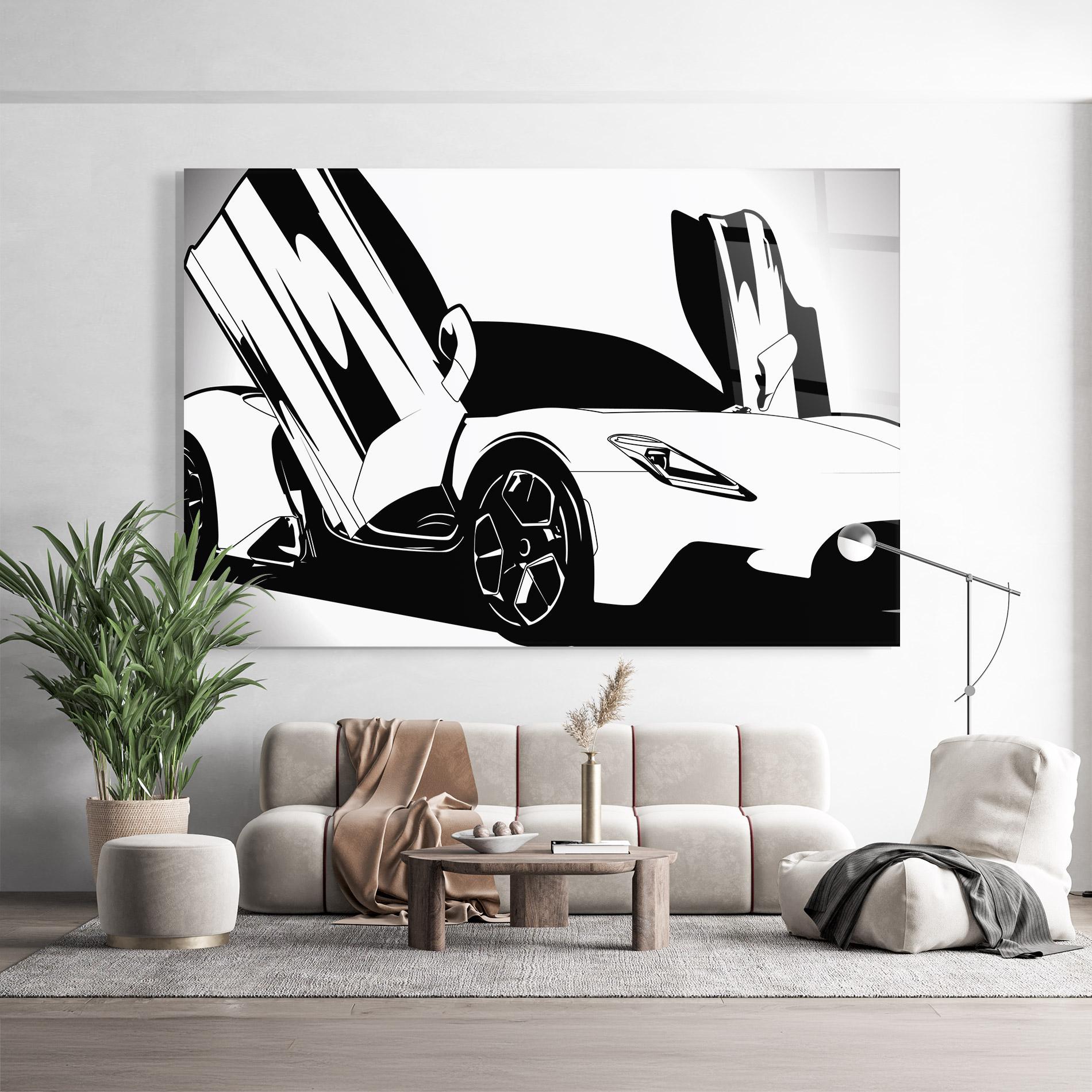 Tablou Sticla Black White Car mockup 9