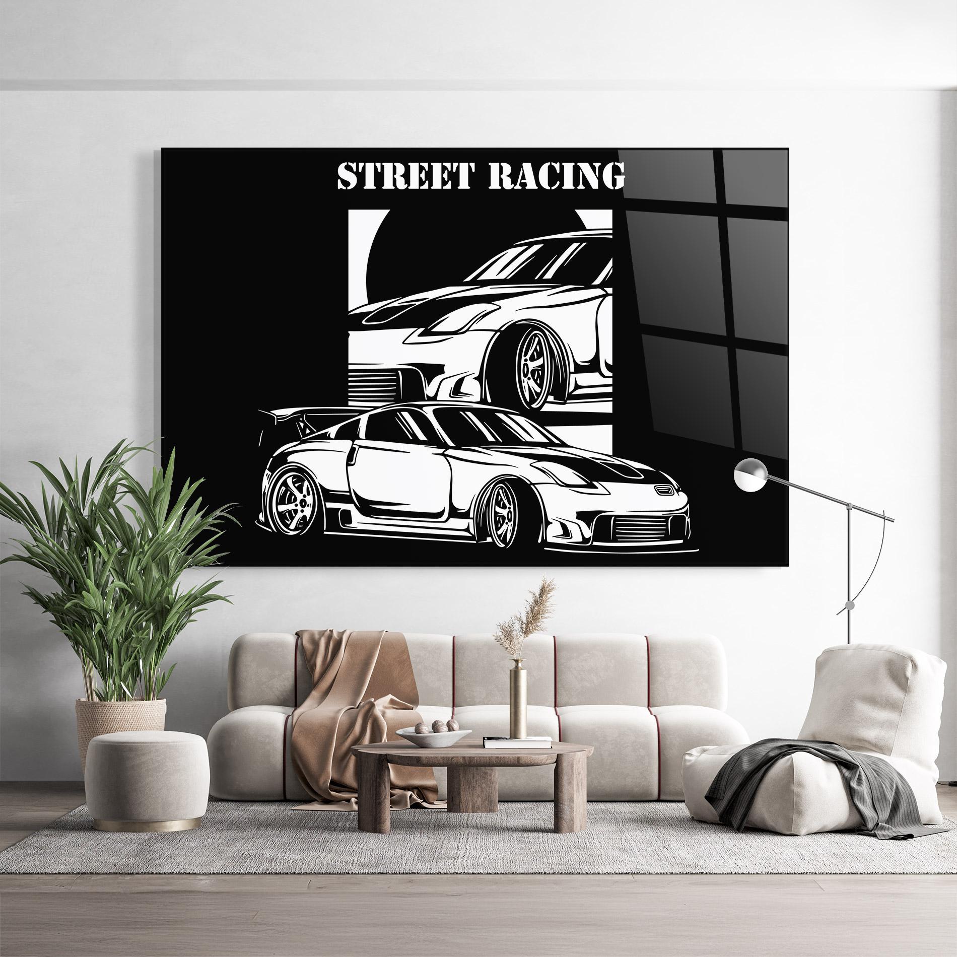 Tablou Sticla Car Street Racing mockup 9