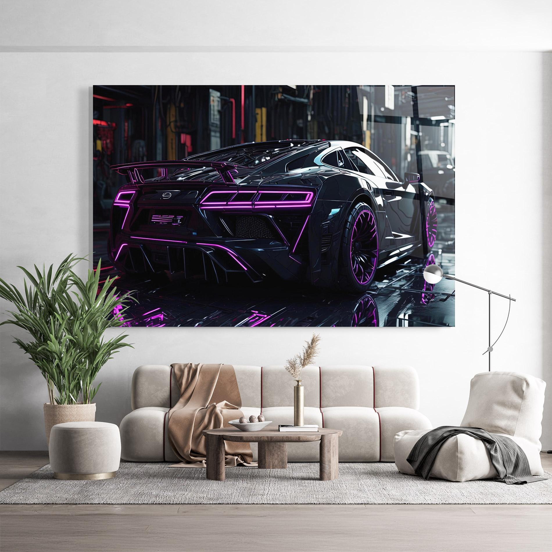 Tablou Sticla Futuristic Purple Black Hypercar mockup 9