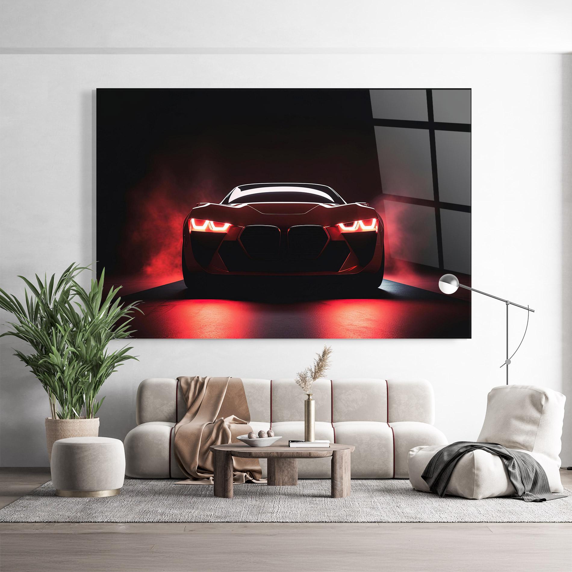 Tablou Sticla Red Bmw In Smoke mockup 9