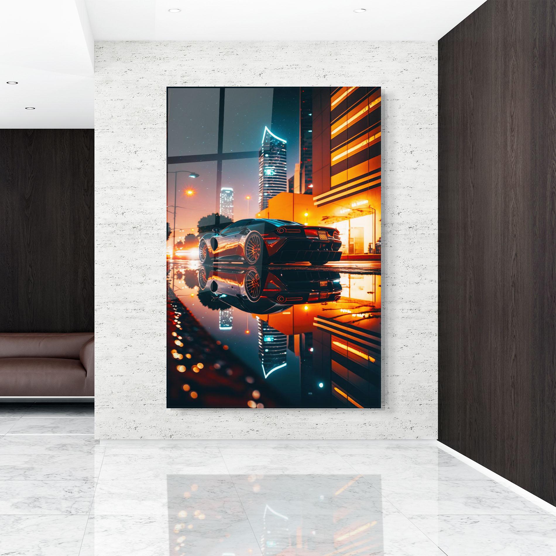 Tablou Sticla Rainy Sport Car mockup 9