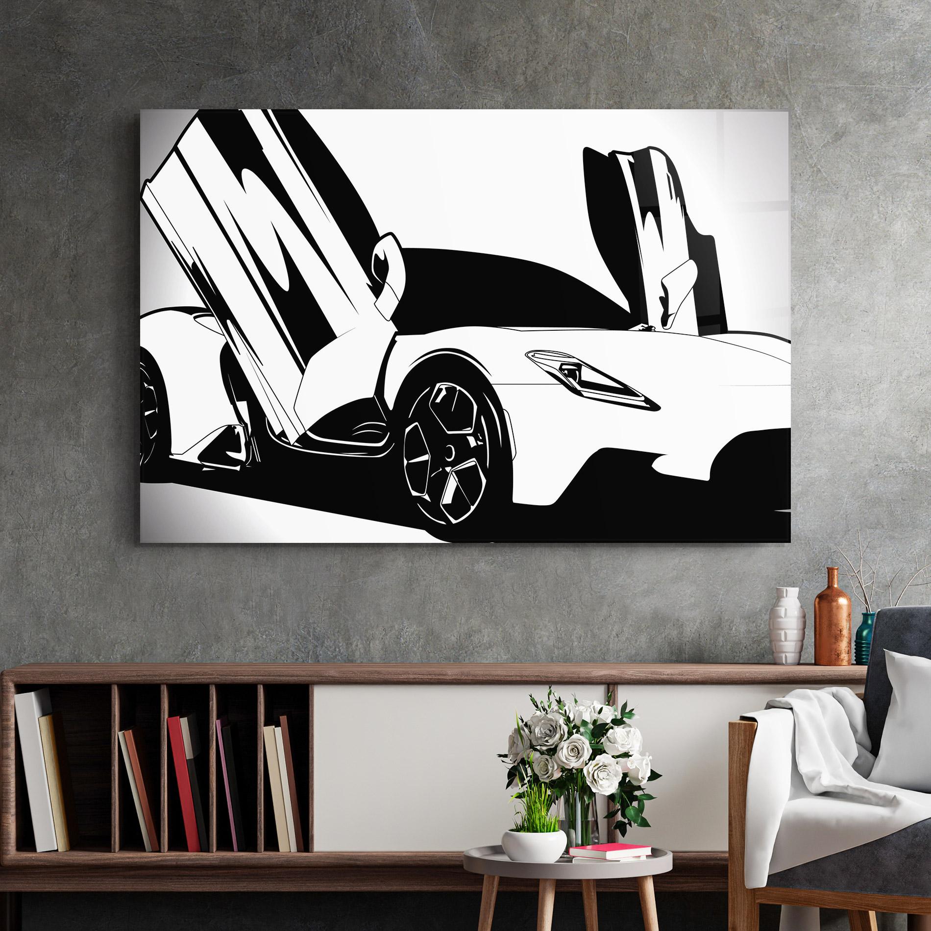 Tablou Sticla Black White Car mockup 2