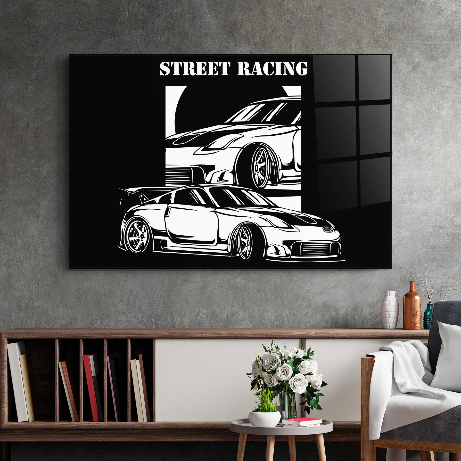 Tablou Sticla Car Street Racing mockup 2