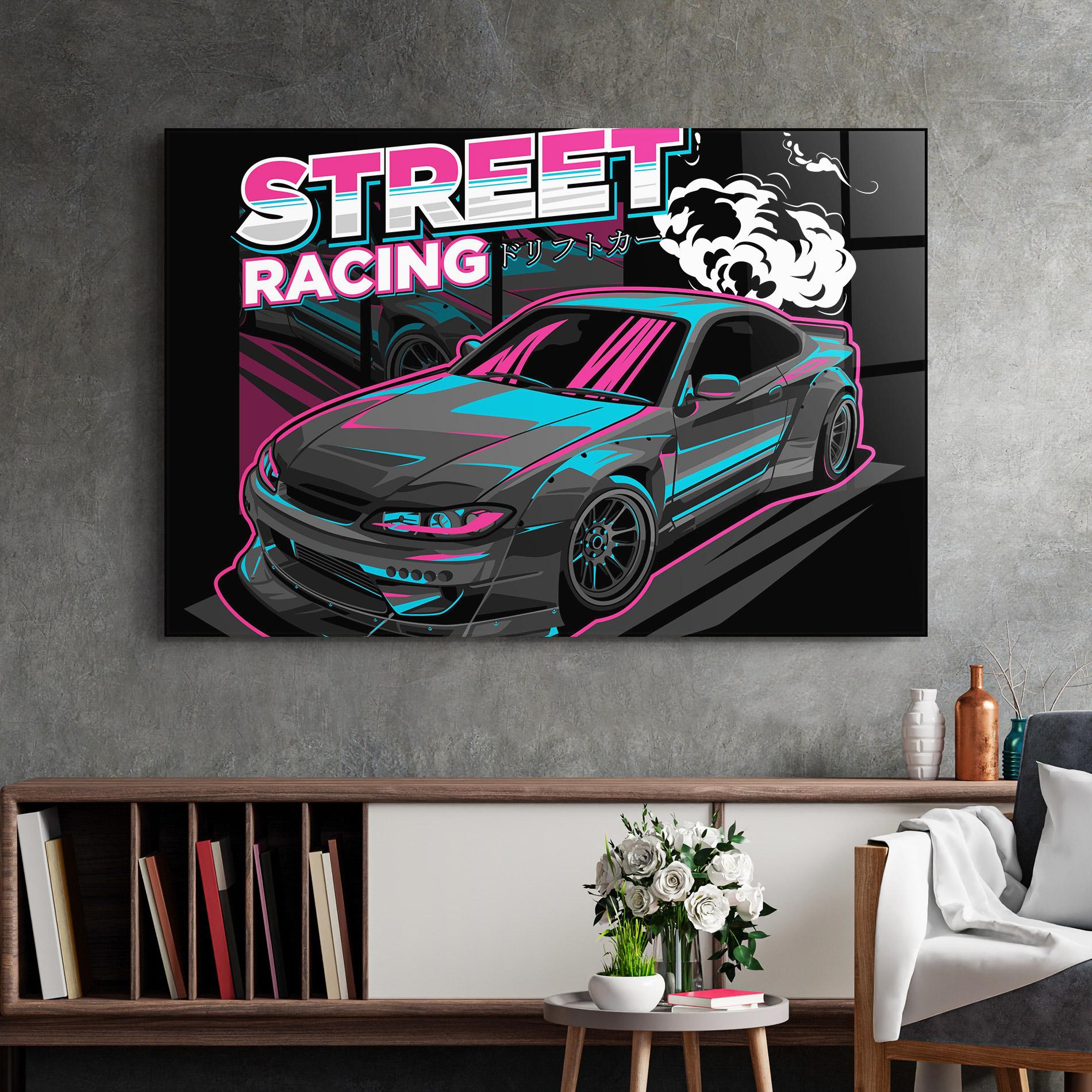 Tablou Sticla Drift Grey Car mockup 2