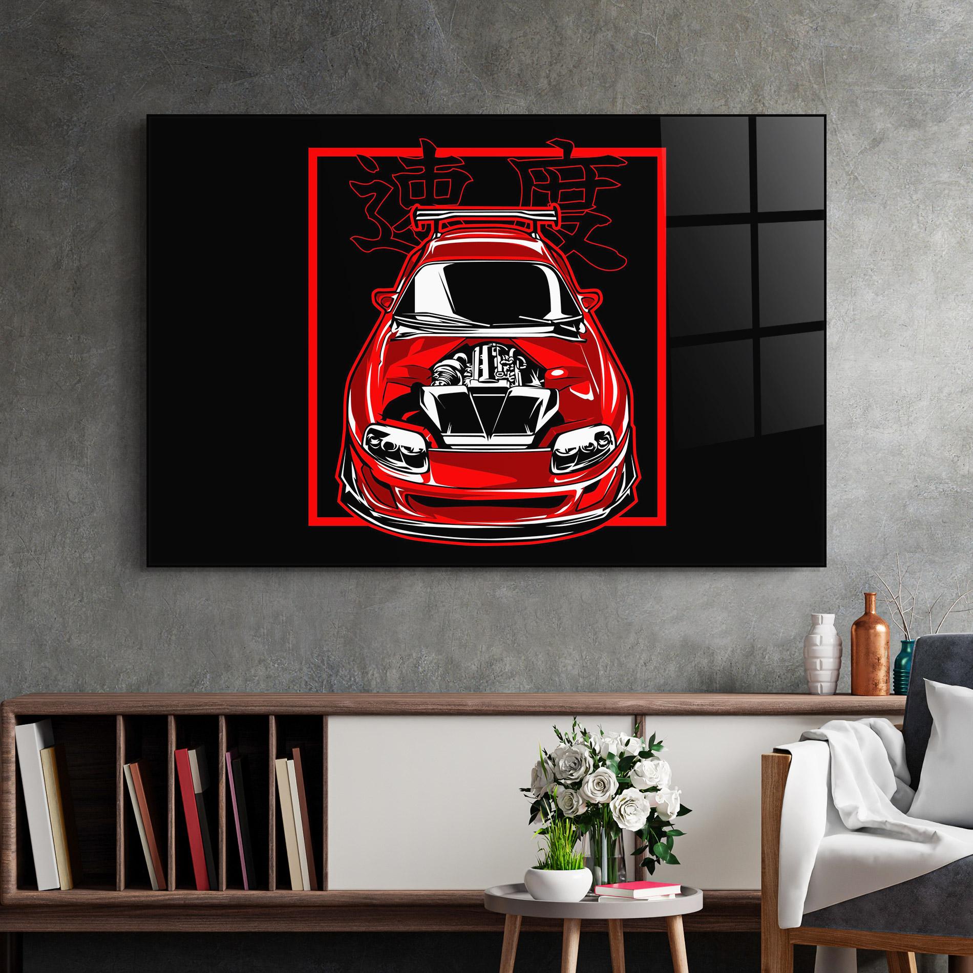 Tablou Sticla Japanese Red Car mockup 2