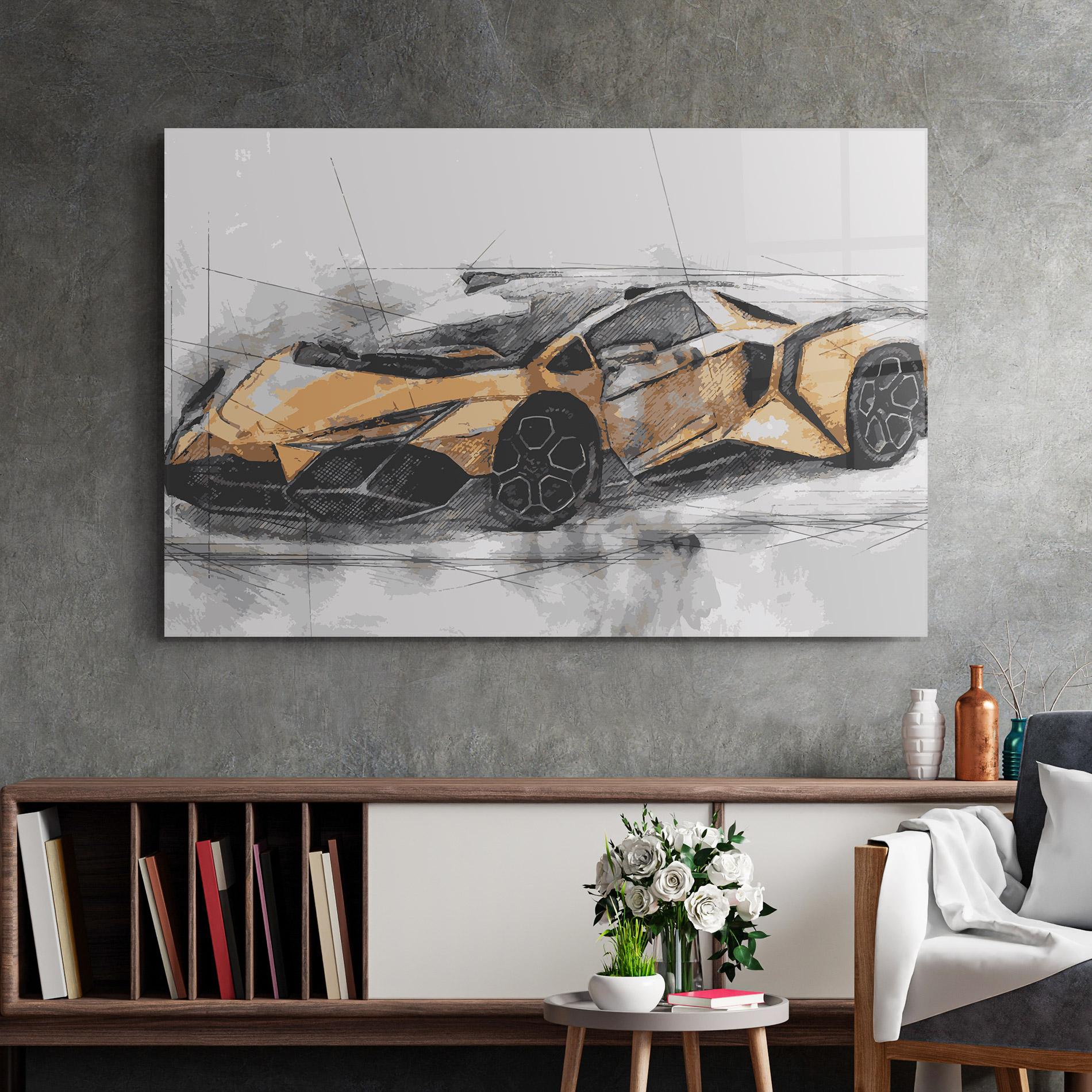 Tablou Sticla Orange Sport Car mockup 2