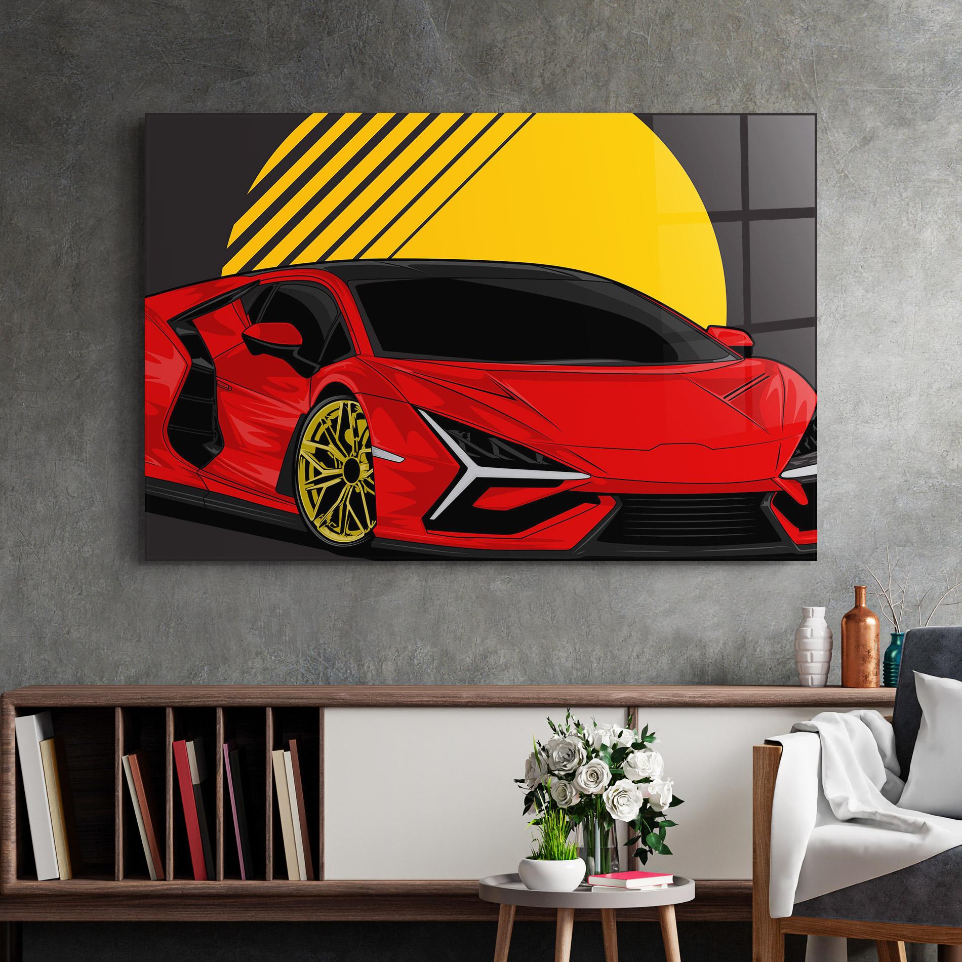 Tablou Sticla Red Yellow Sport Car mockup 2