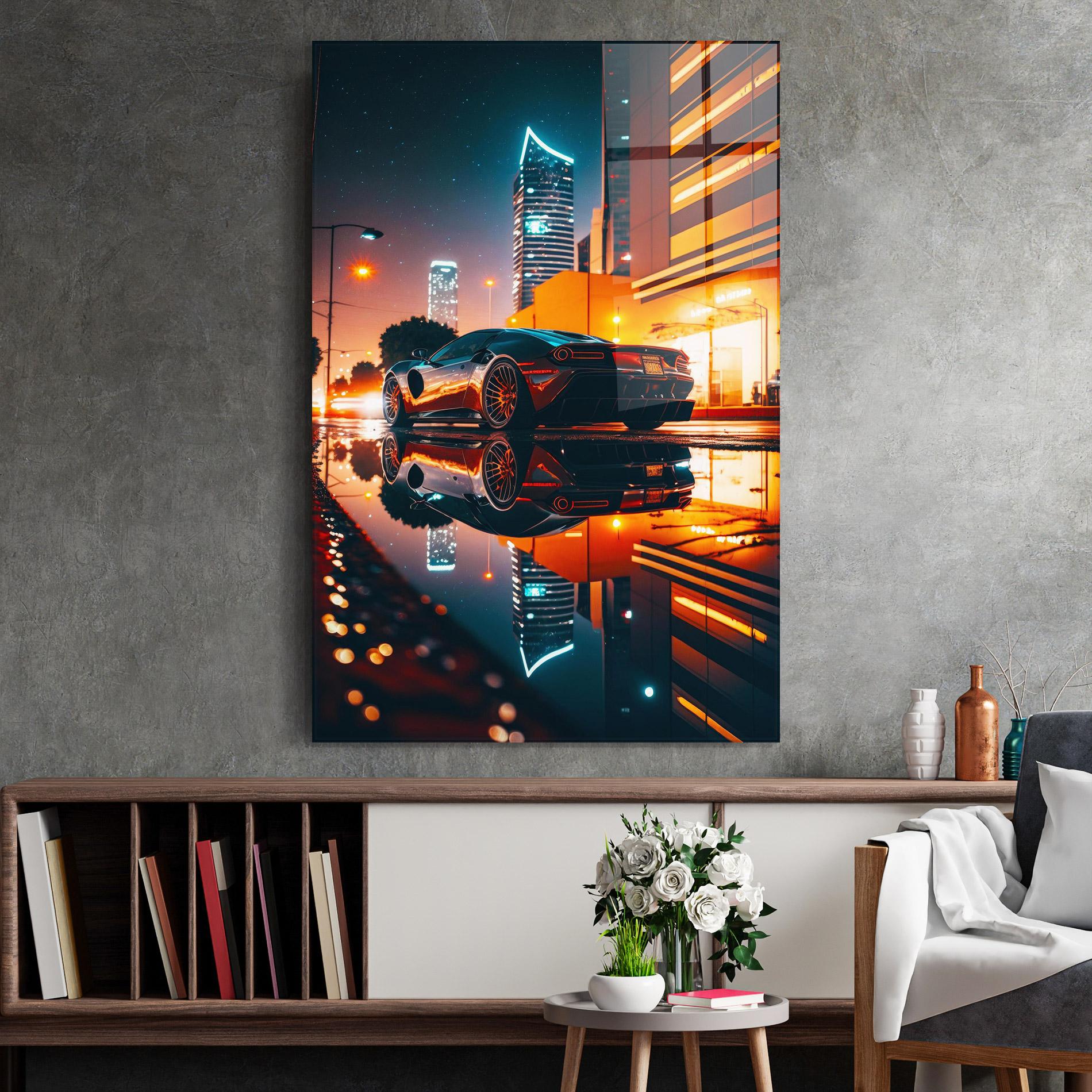 Tablou Sticla Rainy Sport Car mockup 2