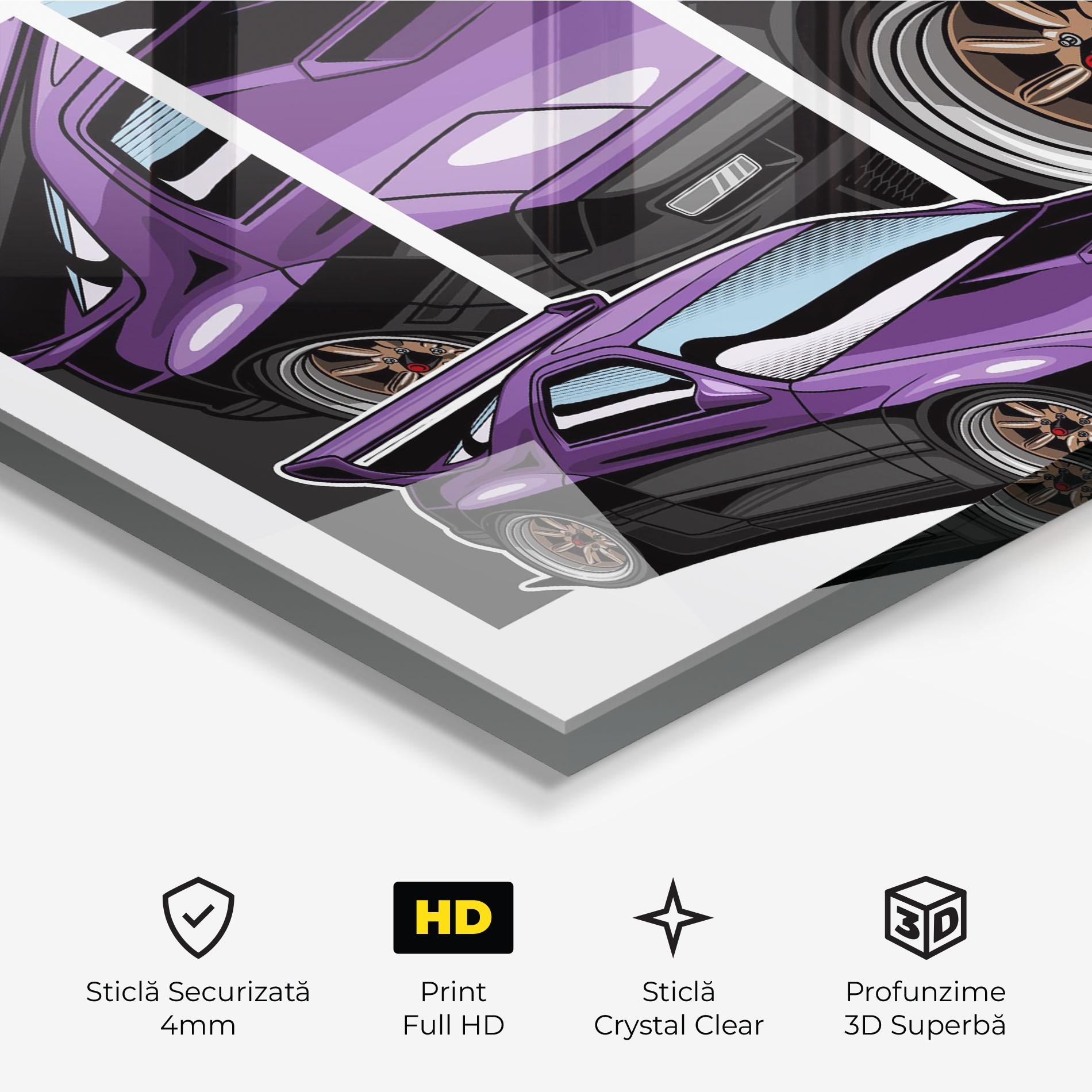 Tablou Sticla Drift Purple Car mockup 3