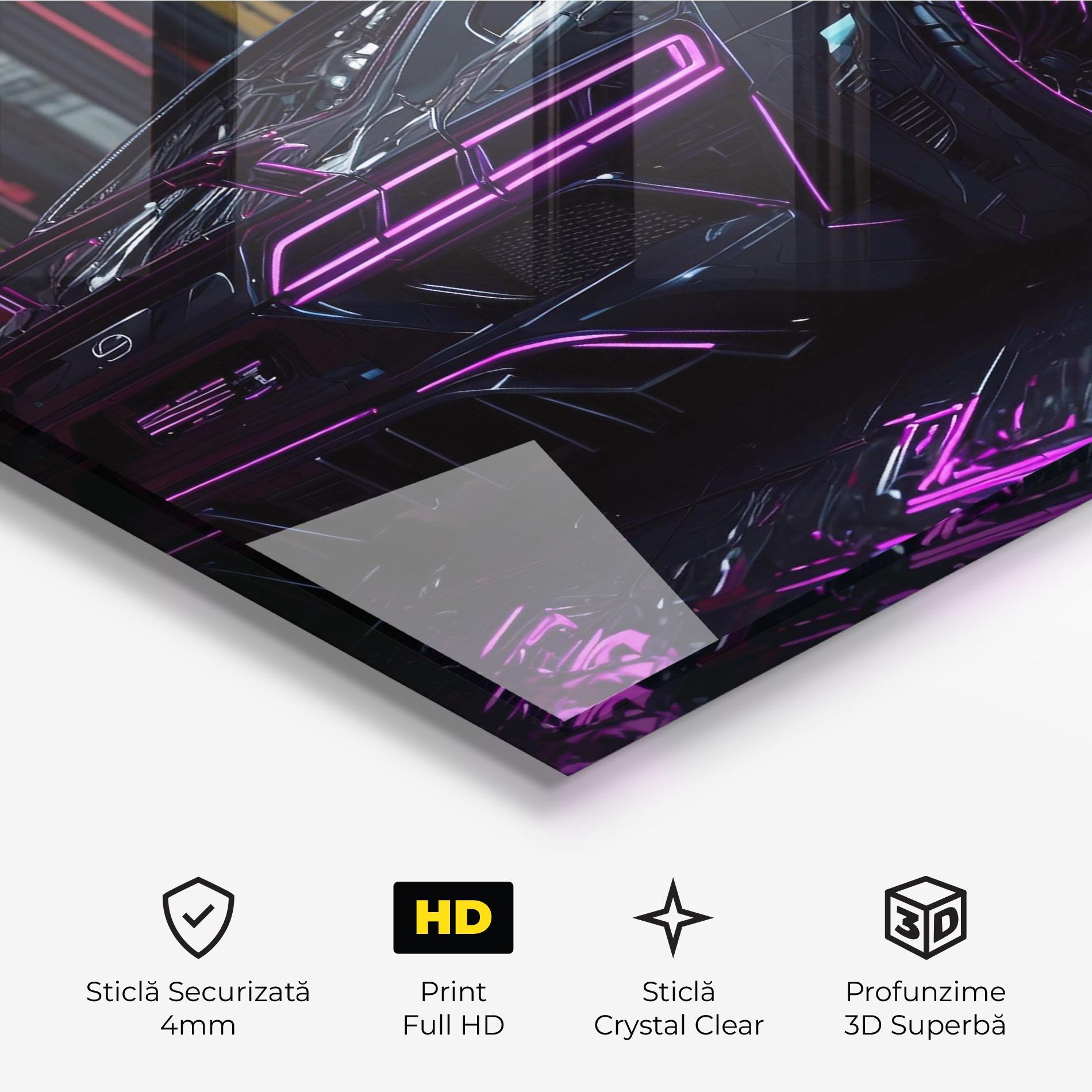 Tablou Sticla Futuristic Purple Black Hypercar mockup 3