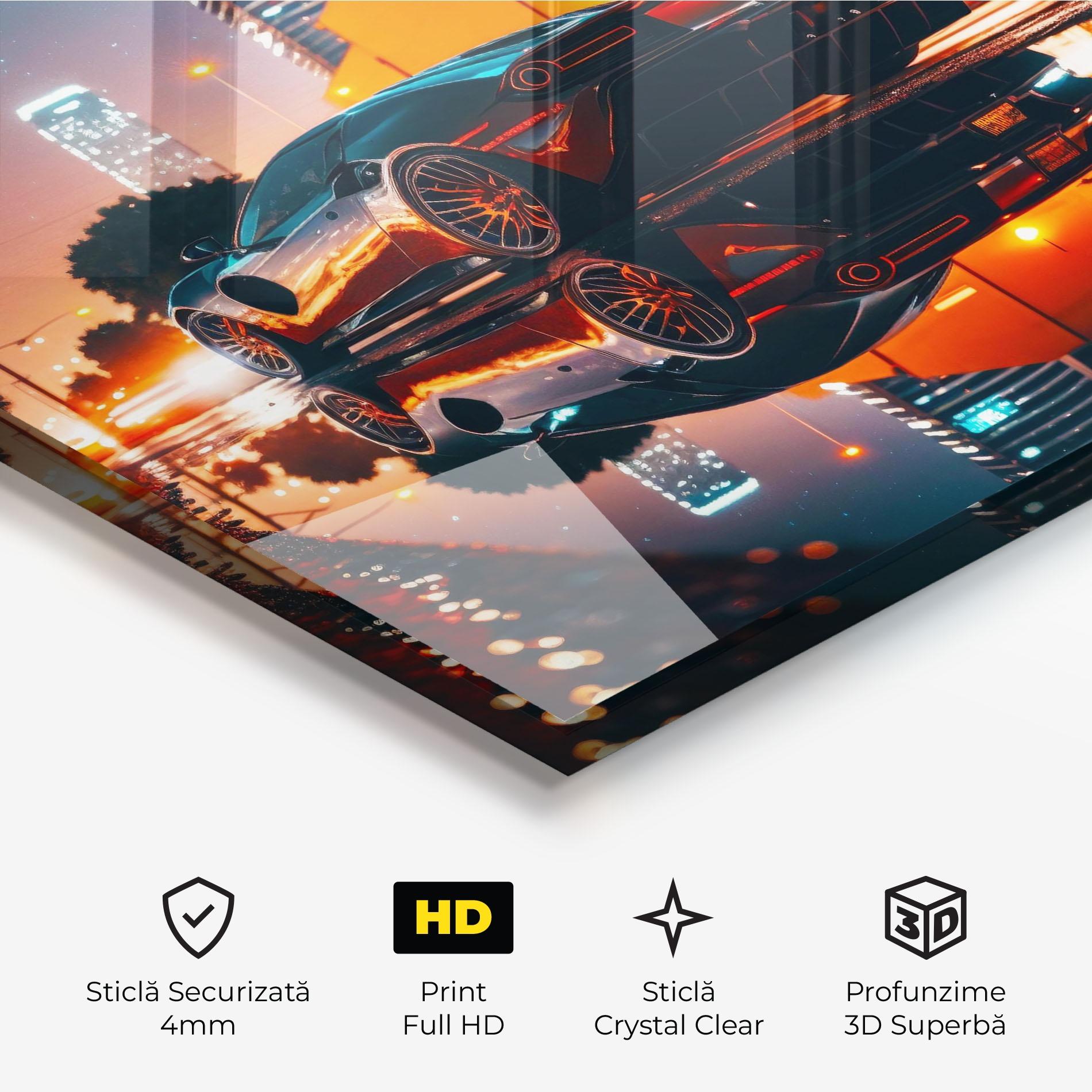 Tablou Sticla Rainy Sport Car mockup 3