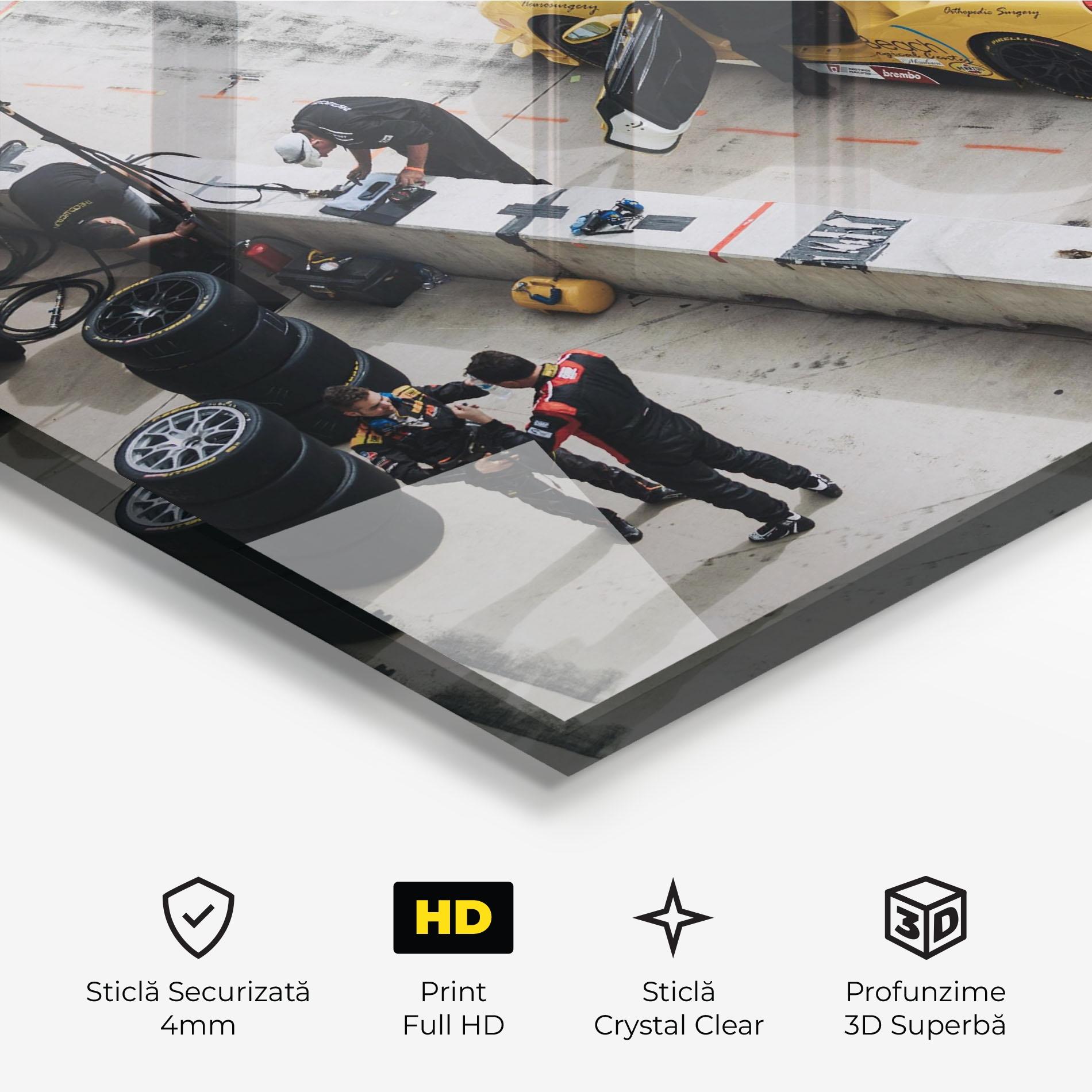 Tablou Sticla Yellow Race Car mockup 3