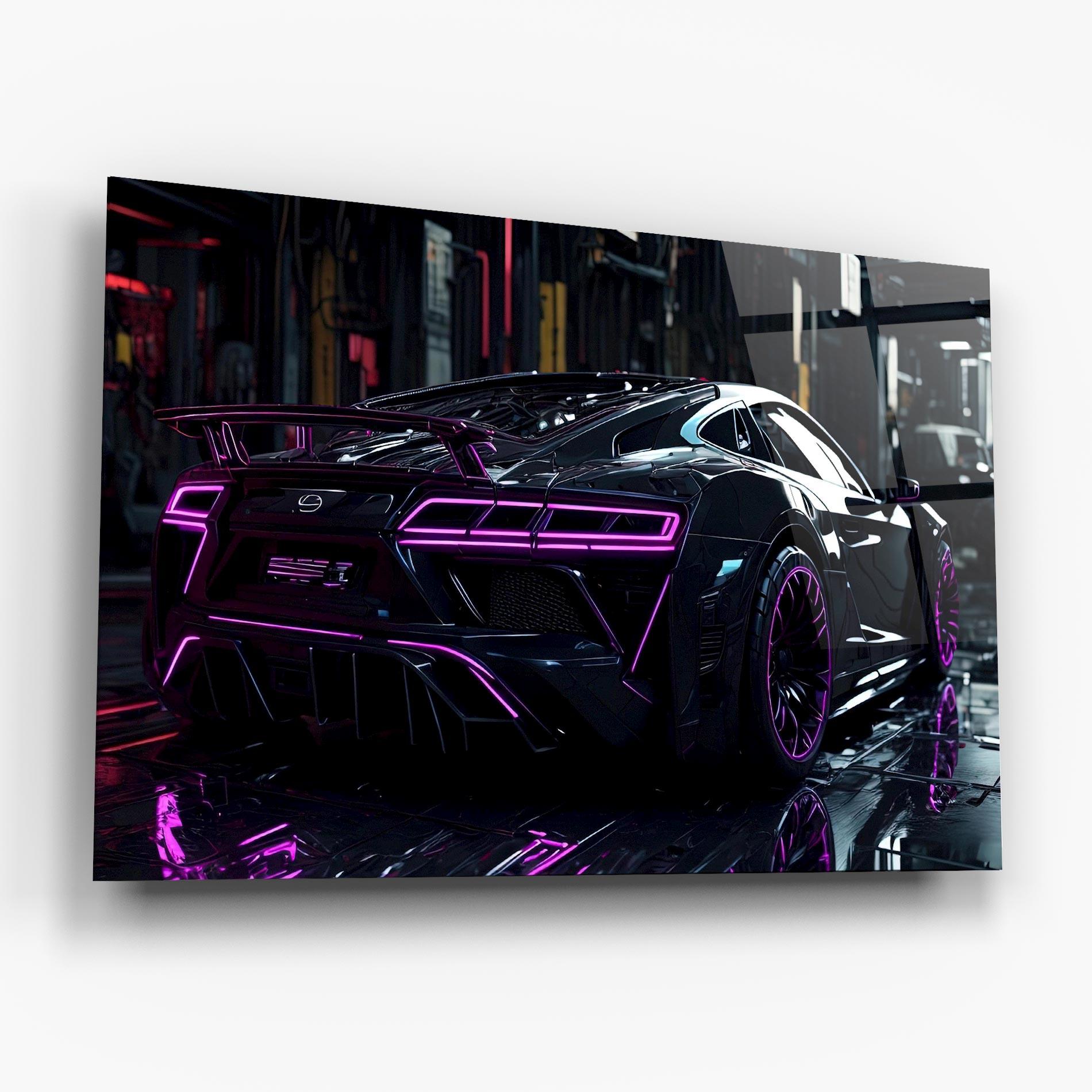 Tablou Sticla Futuristic Purple Black Hypercar mockup 6
