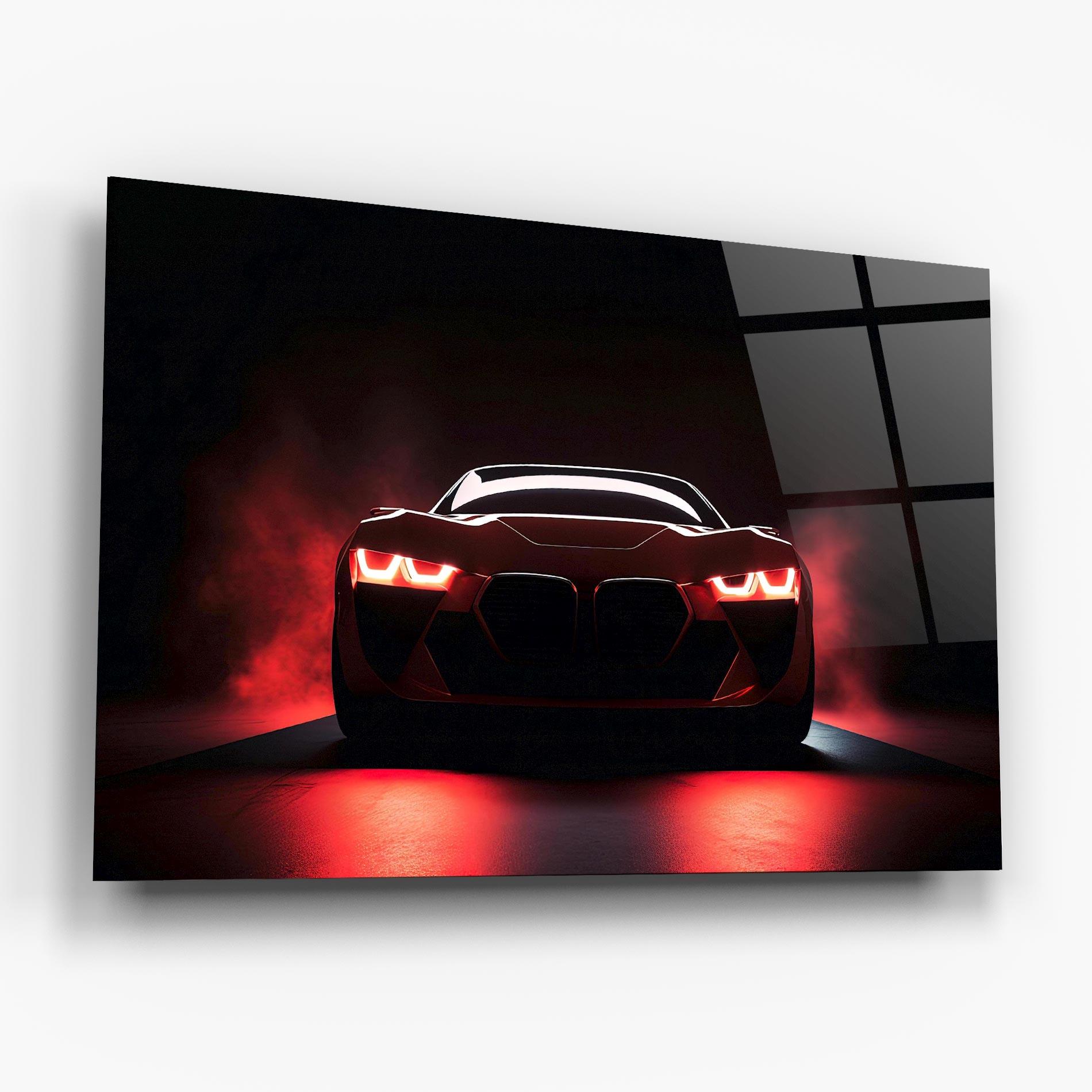 Tablou Sticla Red Bmw In Smoke mockup 6