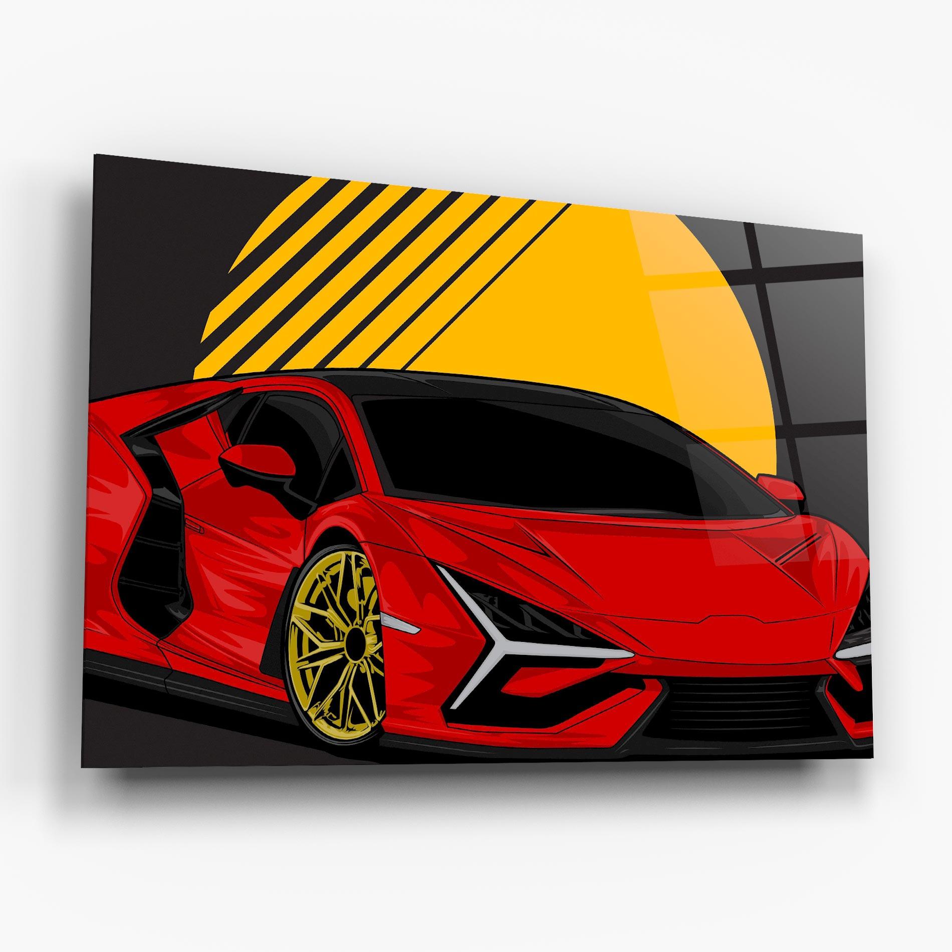 Tablou Sticla Red Yellow Sport Car mockup 6
