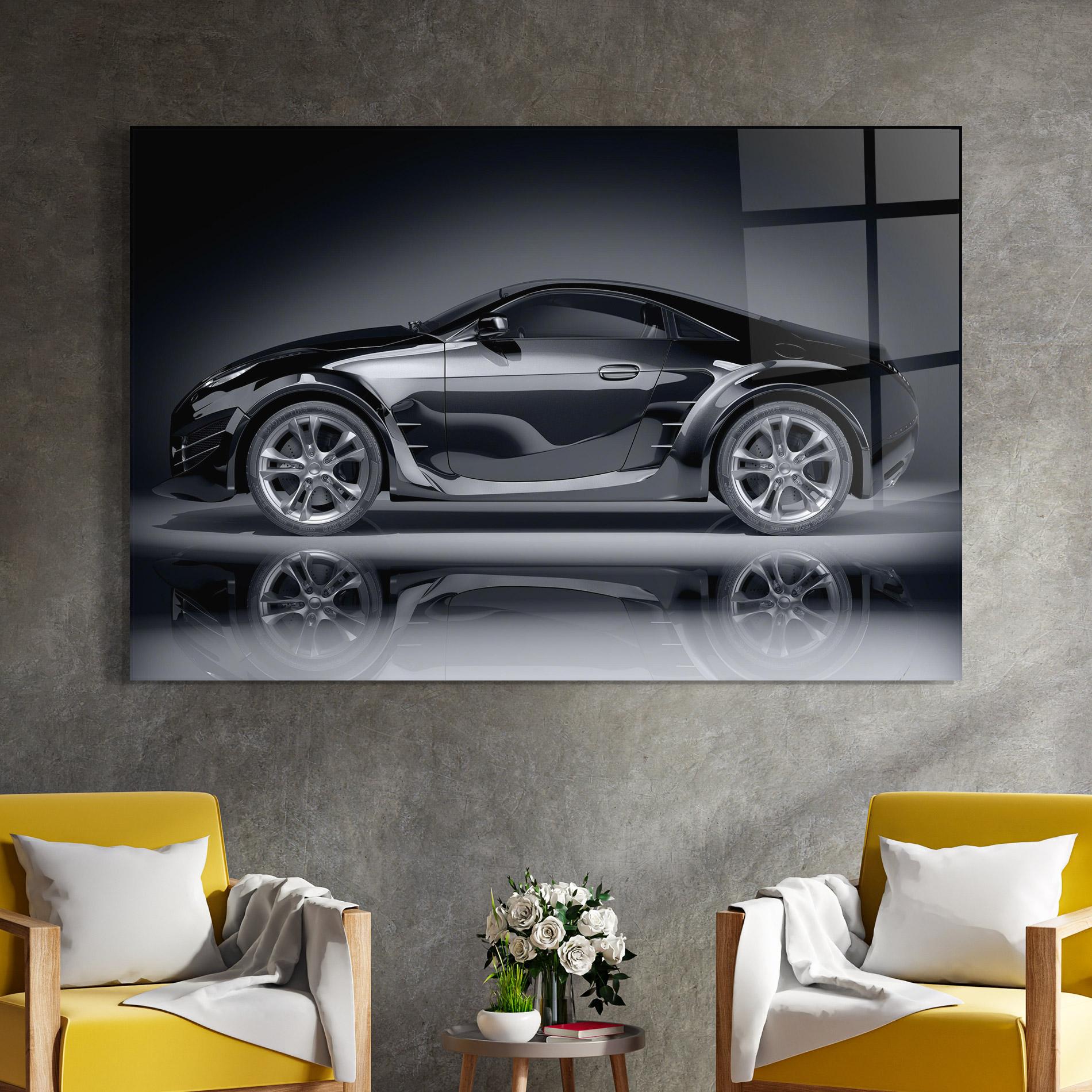 Tablou Sticla Black Shadow Car mockup 4