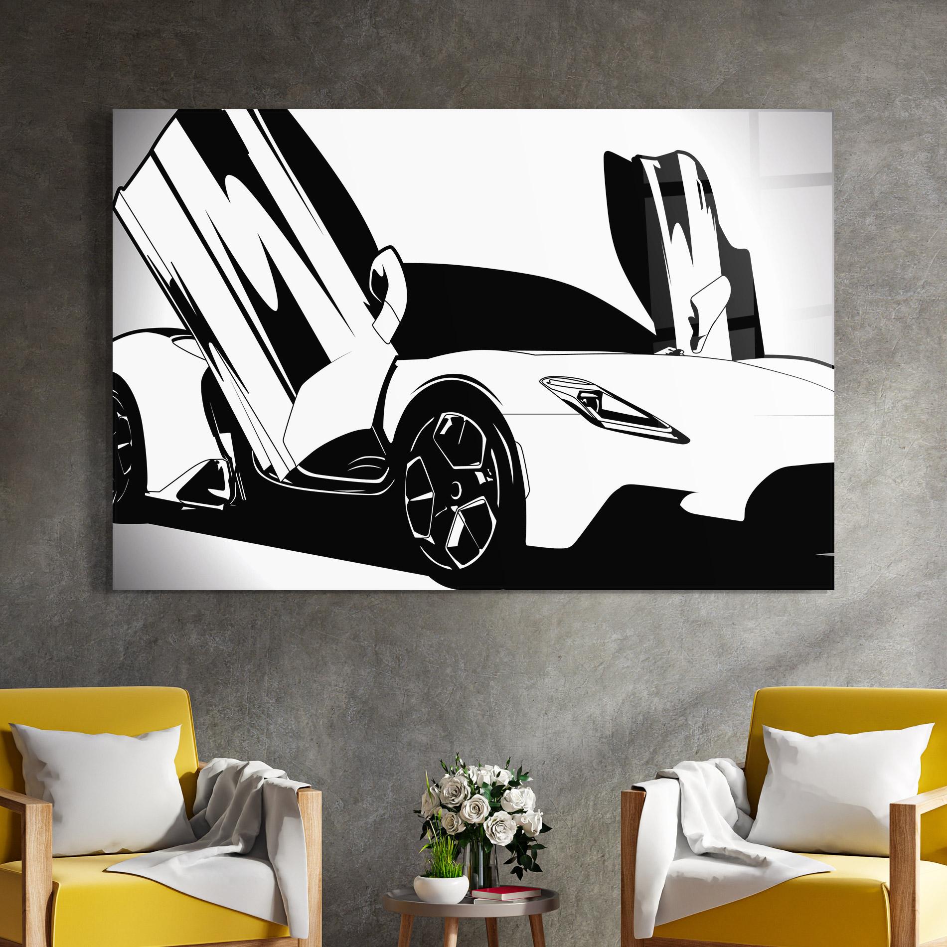 Tablou Sticla Black White Car mockup 4