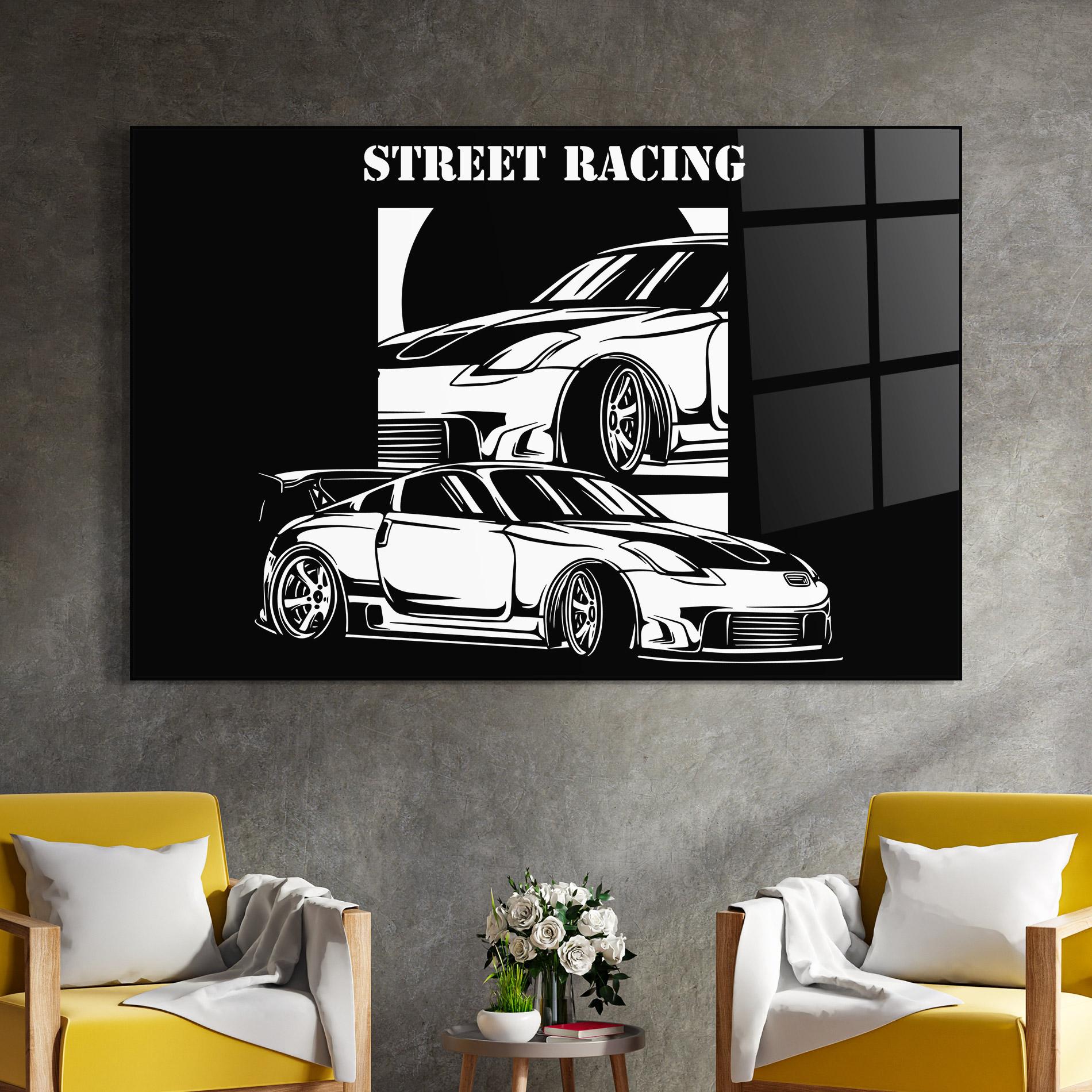 Tablou Sticla Car Street Racing mockup 4