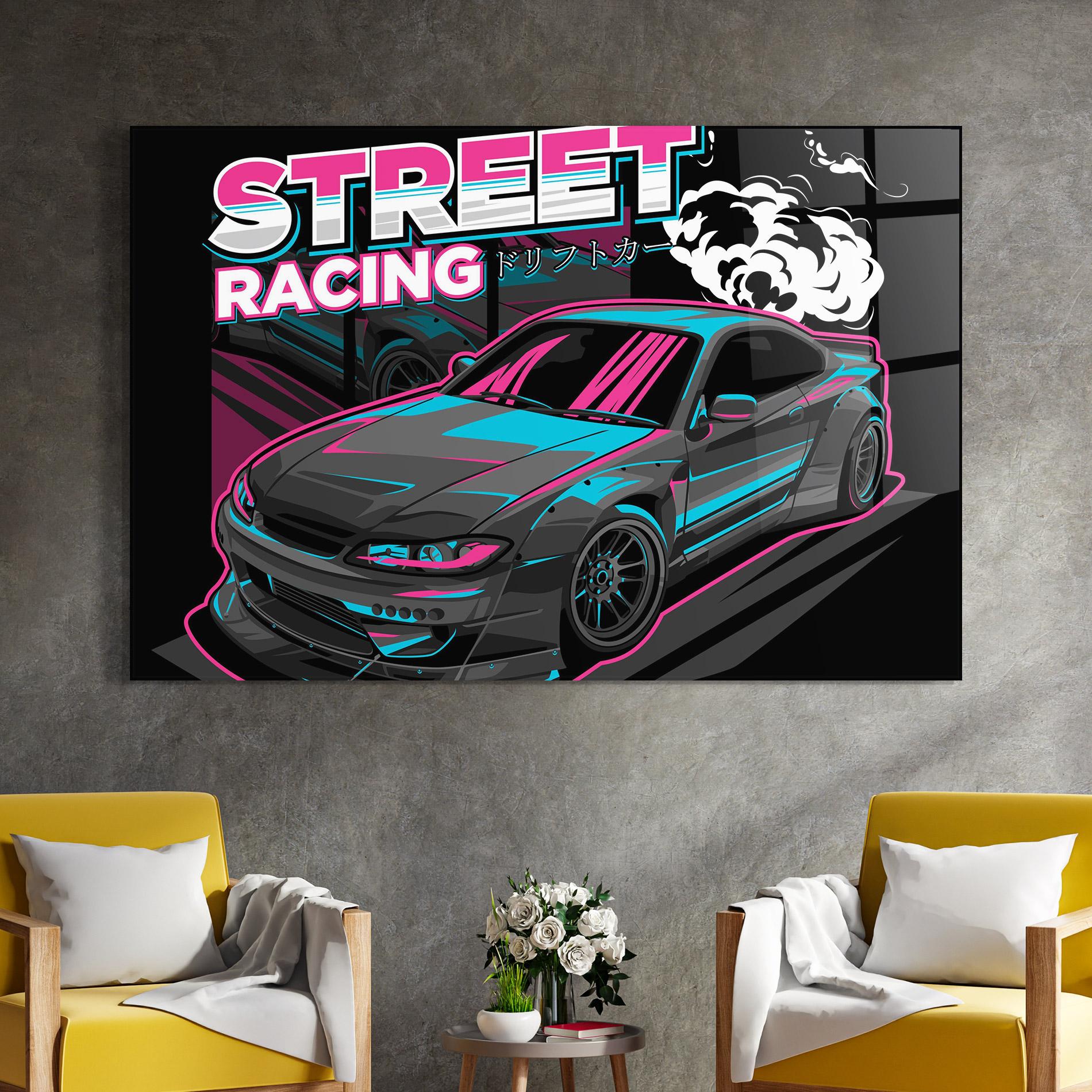 Tablou Sticla Drift Grey Car mockup 4