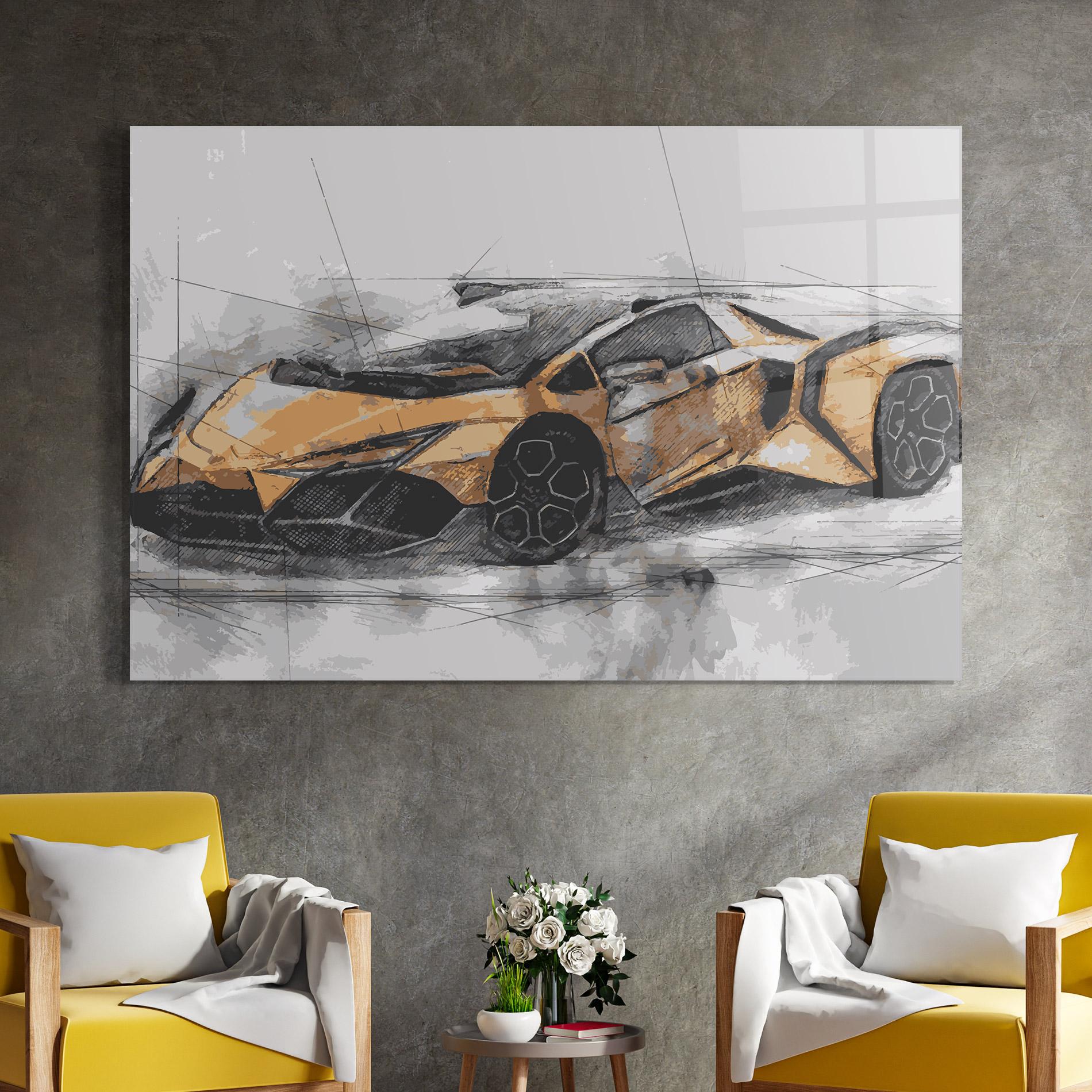 Tablou Sticla Orange Sport Car mockup 4
