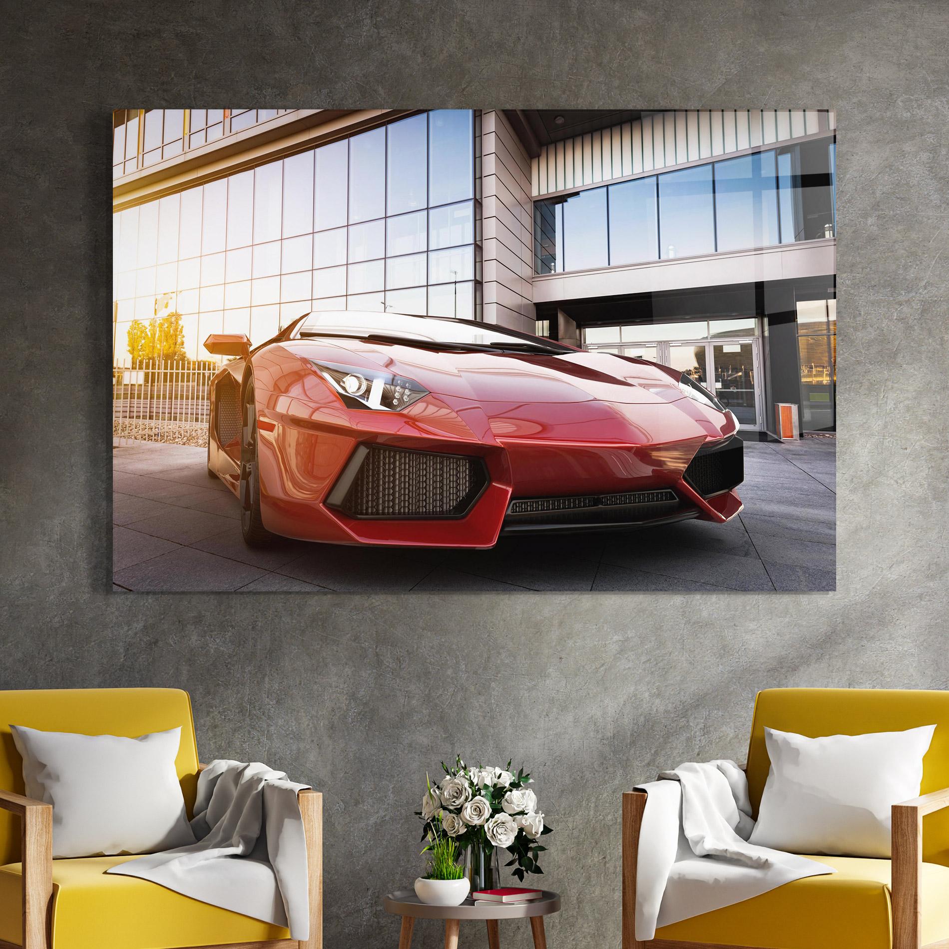 Tablou Sticla Red Lambo Outside mockup 4